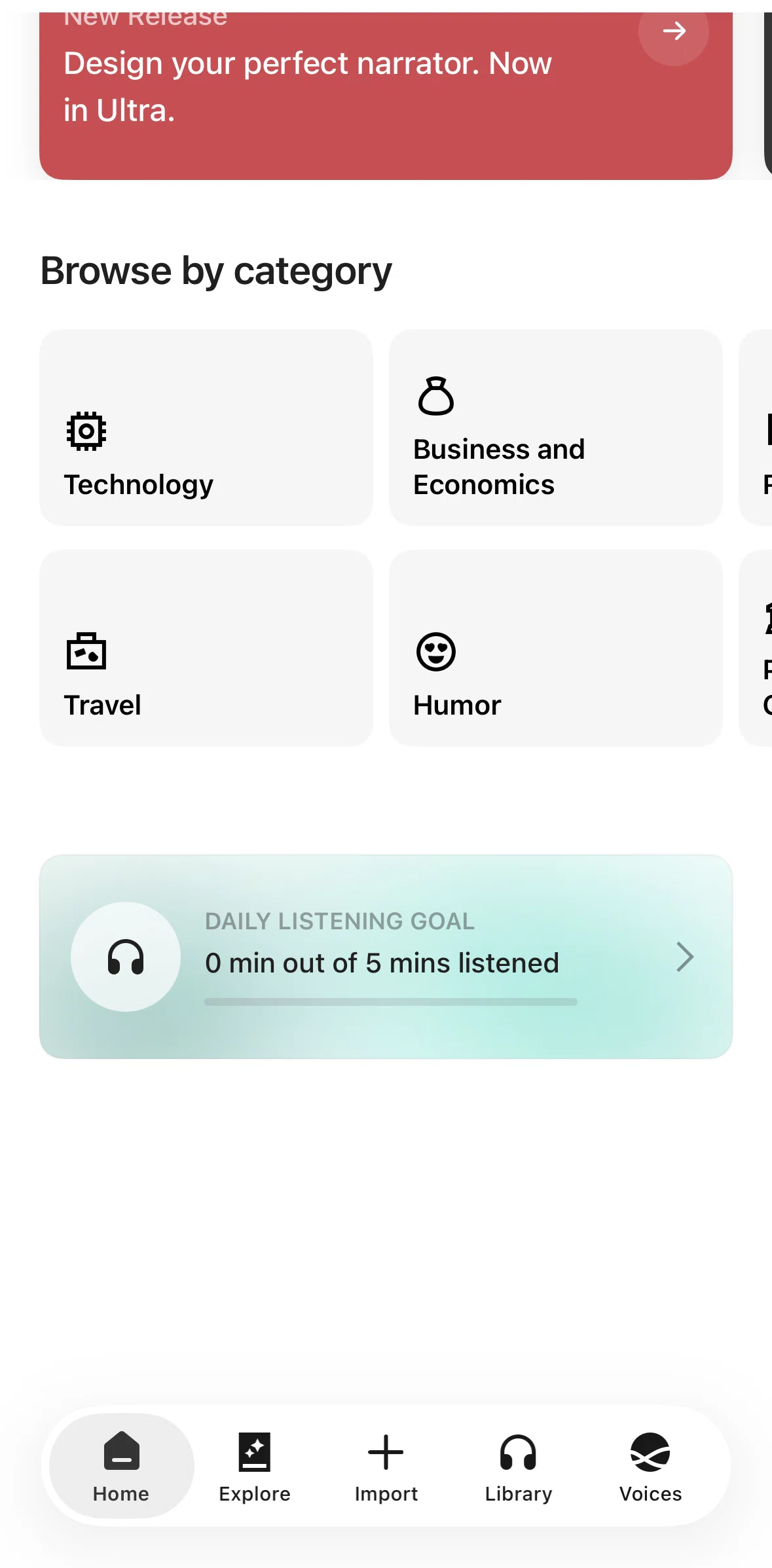 ElevenReader Screen screen in the Setting a goal flow