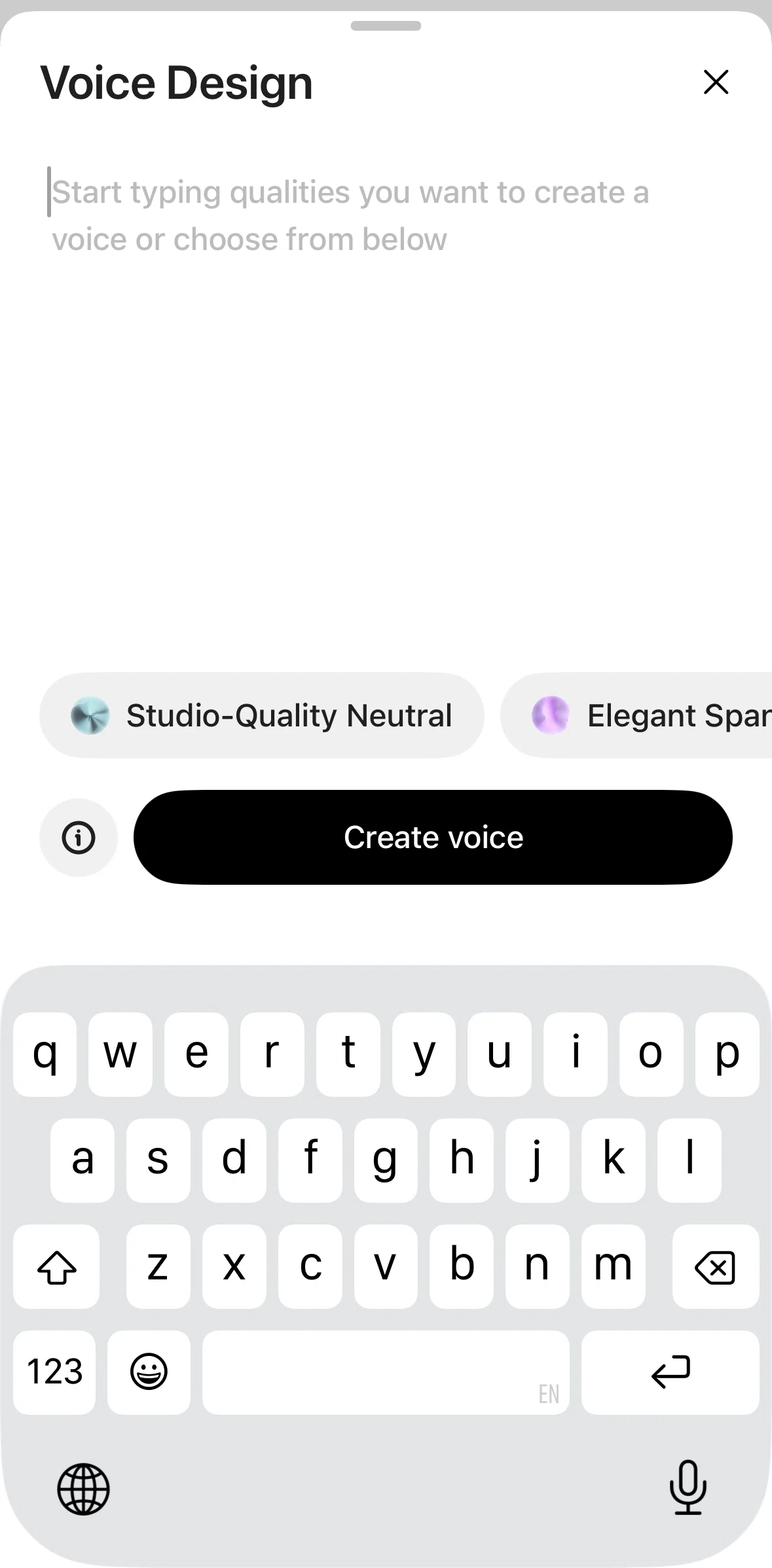 ElevenReader Screen screen in the Voice design tips flow