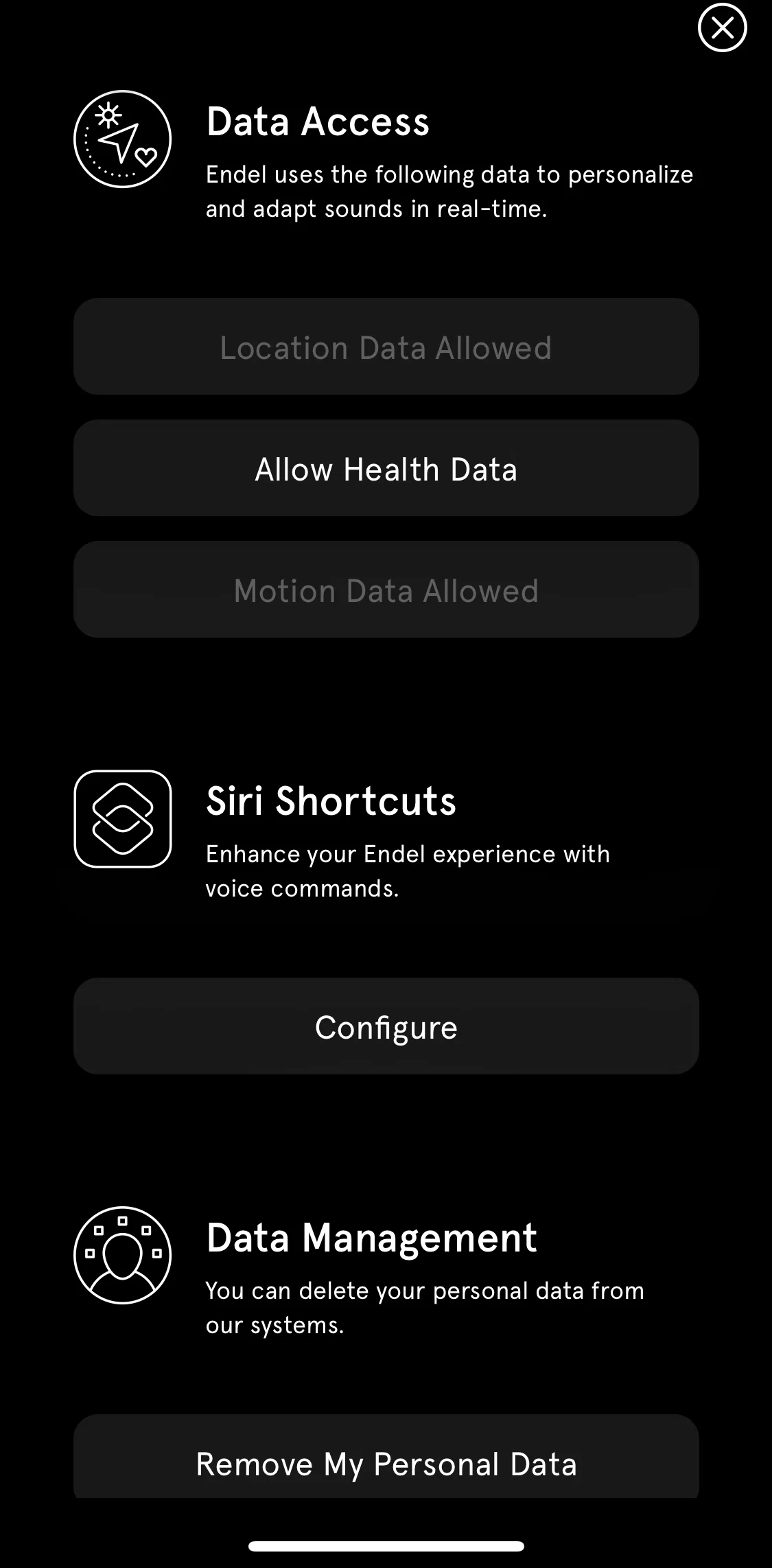 Endel Screen screen in the Adding a Siri shortcut flow