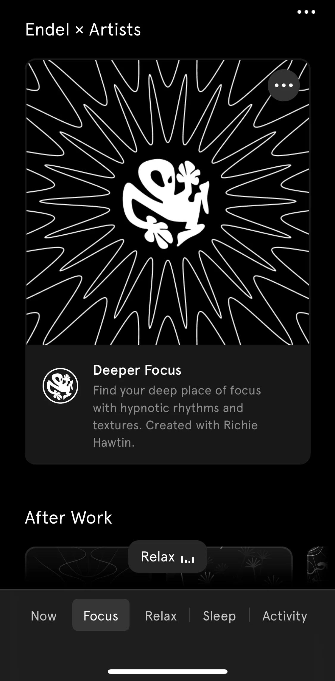 Endel Screen screen in the Creating a deep focus routine flow