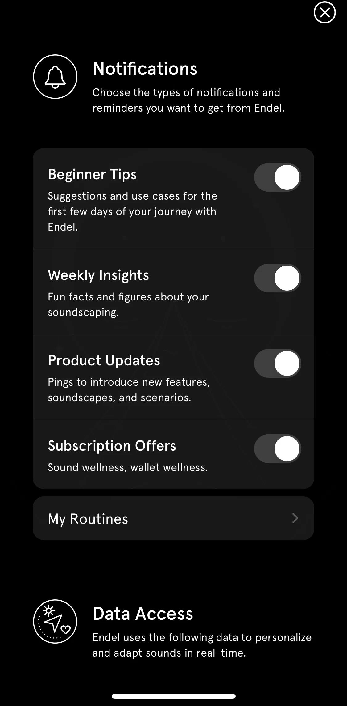 Endel Screen screen in the Editing notifications flow