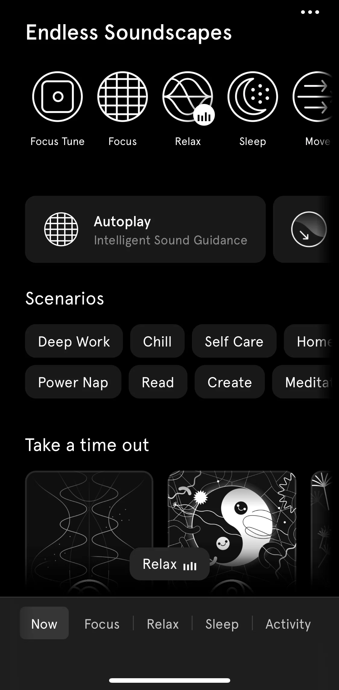 Endel Screen screen in the Home flow