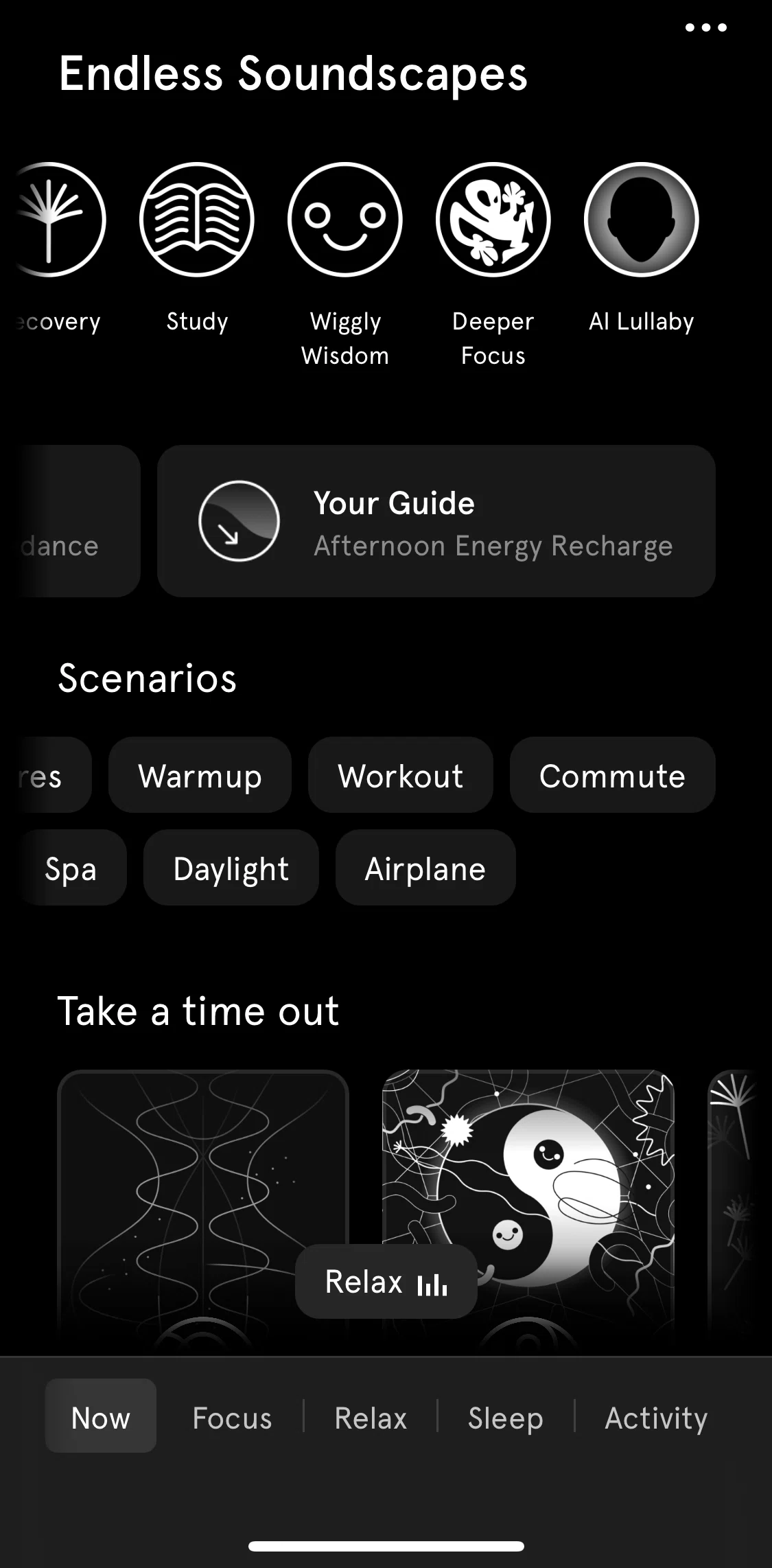 Endel Screen screen in the Listening to airplane sounds flow