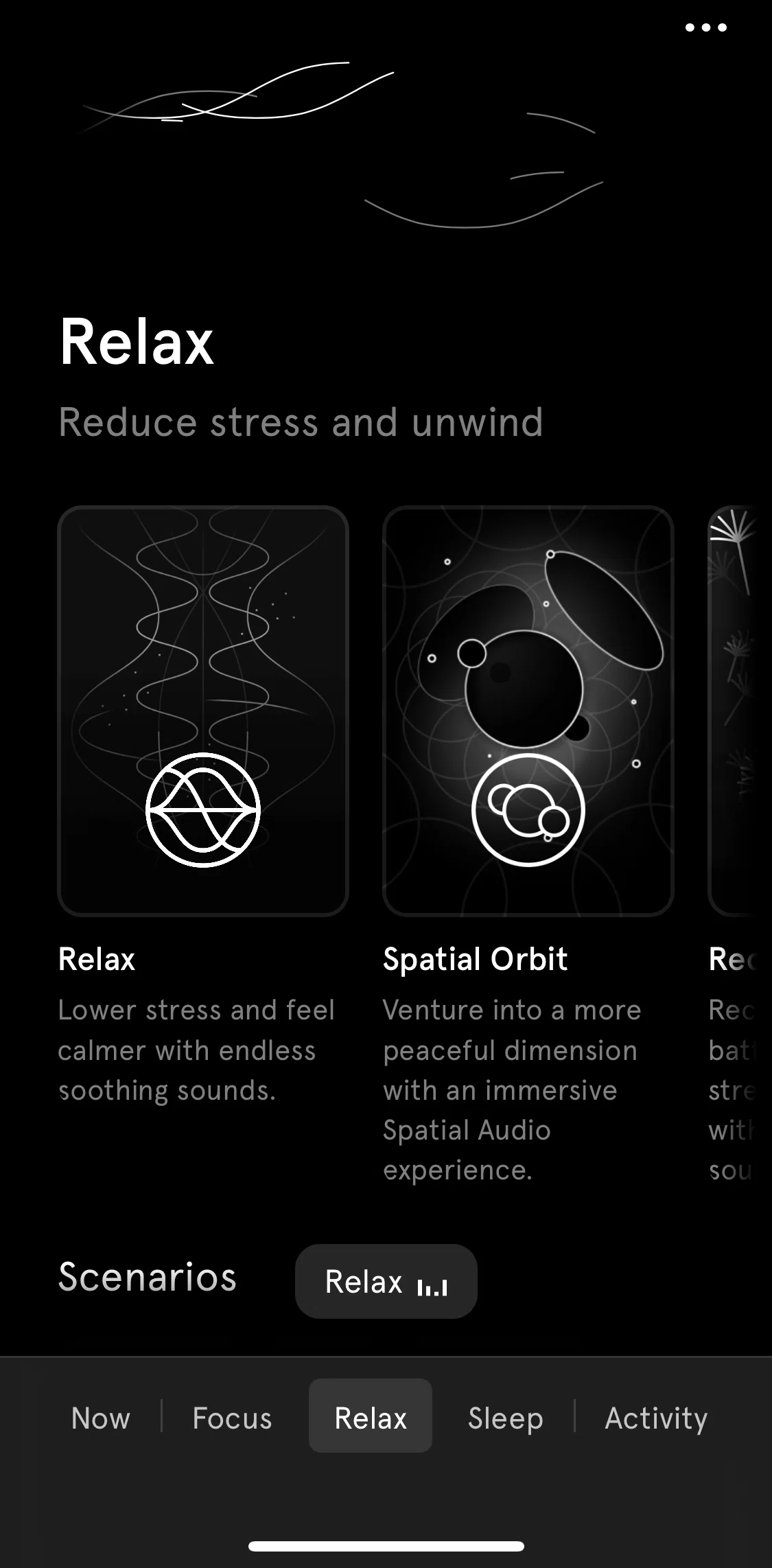 Endel Screen screen in the Relax flow
