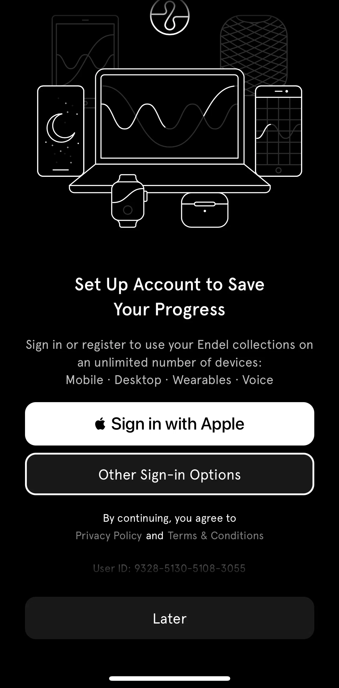 Endel Screen screen in the Terms & conditions flow