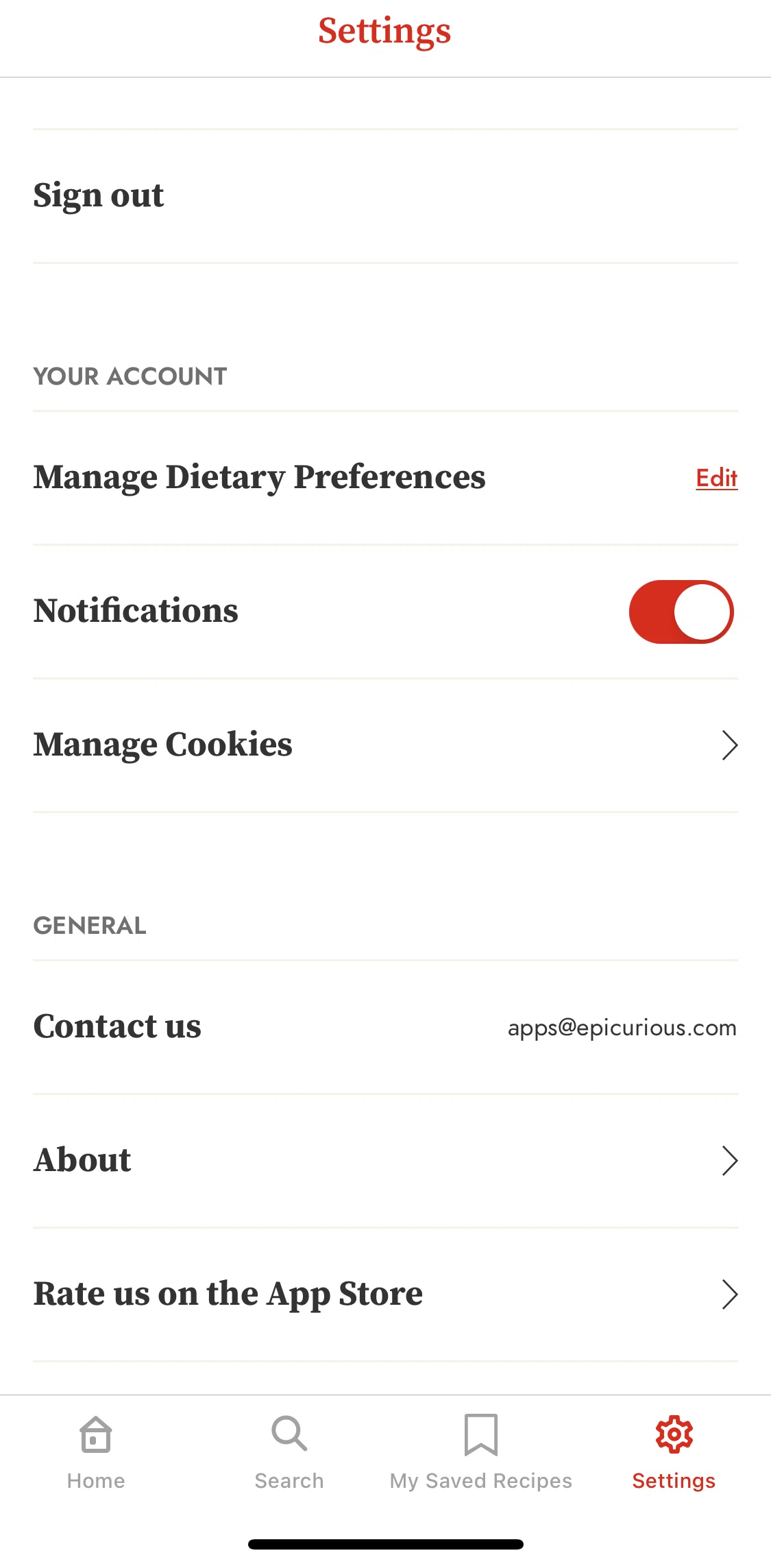 Epicurious Screen screen in the About flow
