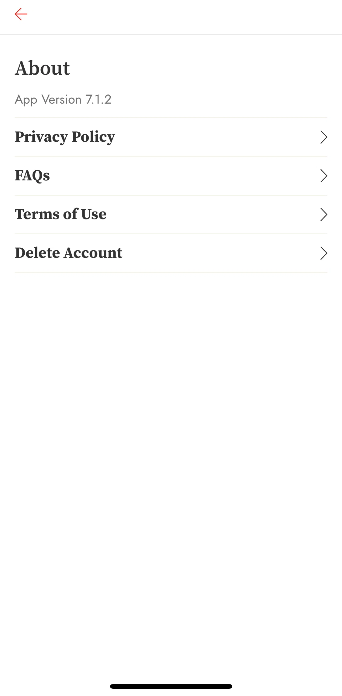 Epicurious Screen screen in the Deleting account flow