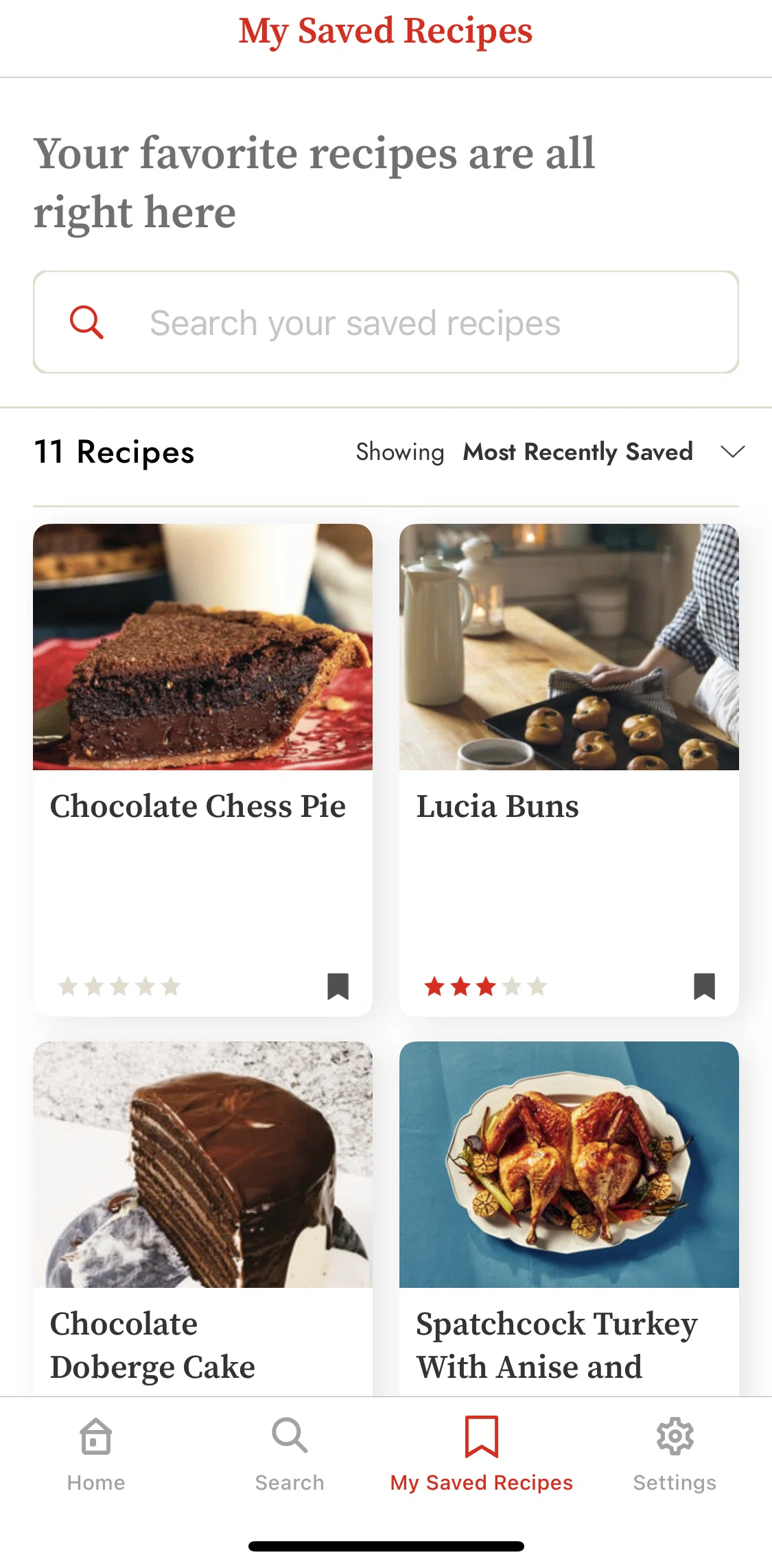 Epicurious Screen screen in the My Saved Recipes flow