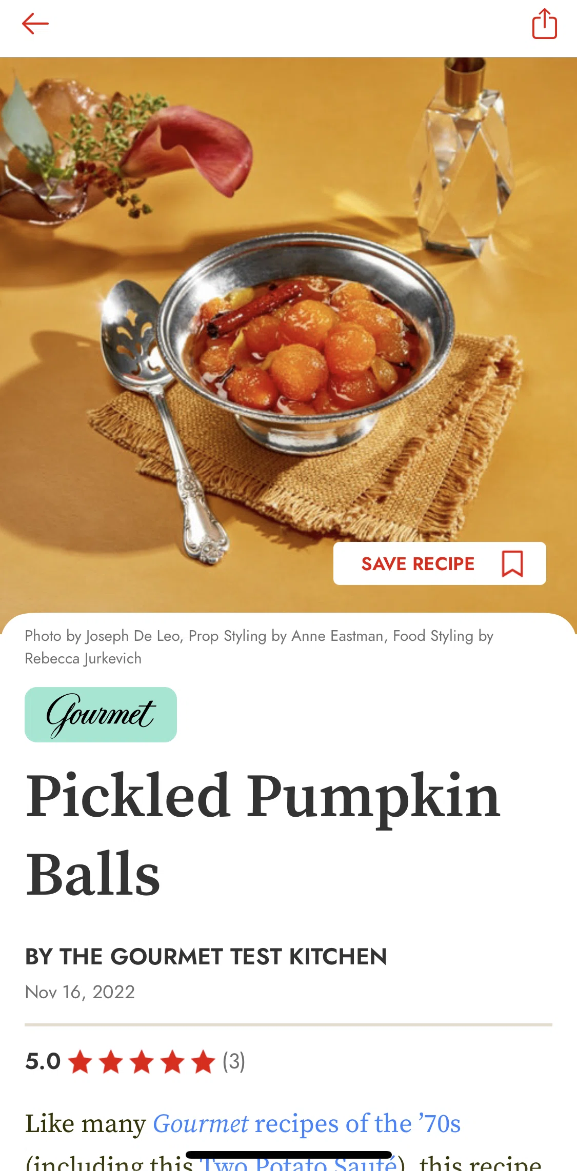 Epicurious Screen screen in the Saving recipe to my collectiona flow