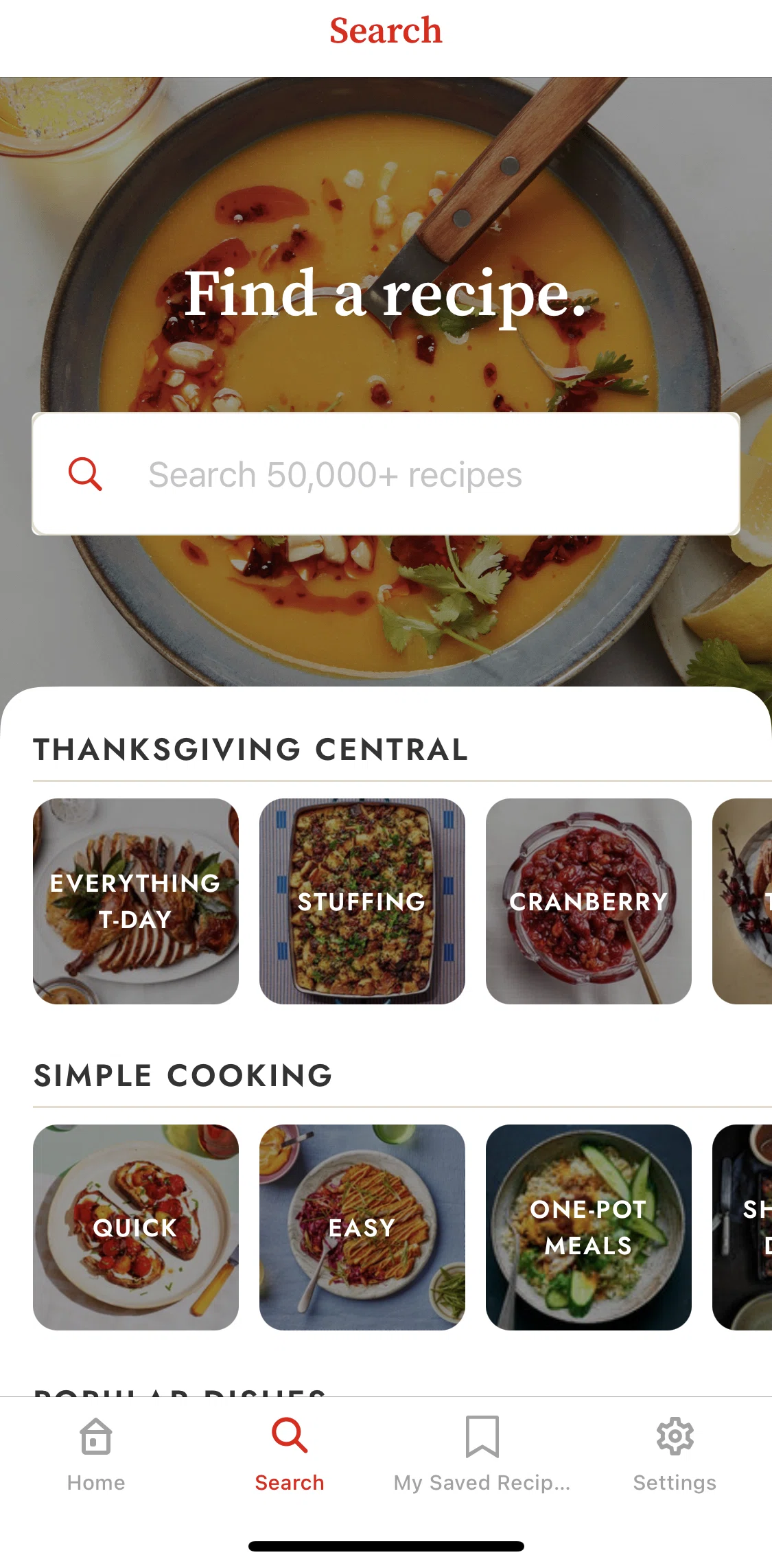Epicurious Screen screen in the Searching for recipes flow
