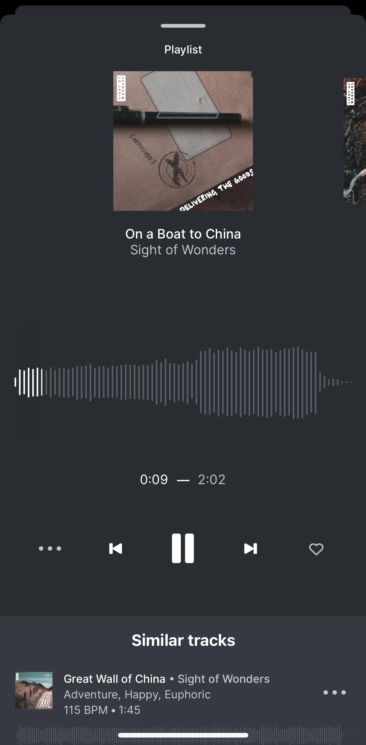 Epidemic Sound Screen screen in the Adding a track to favorites flow