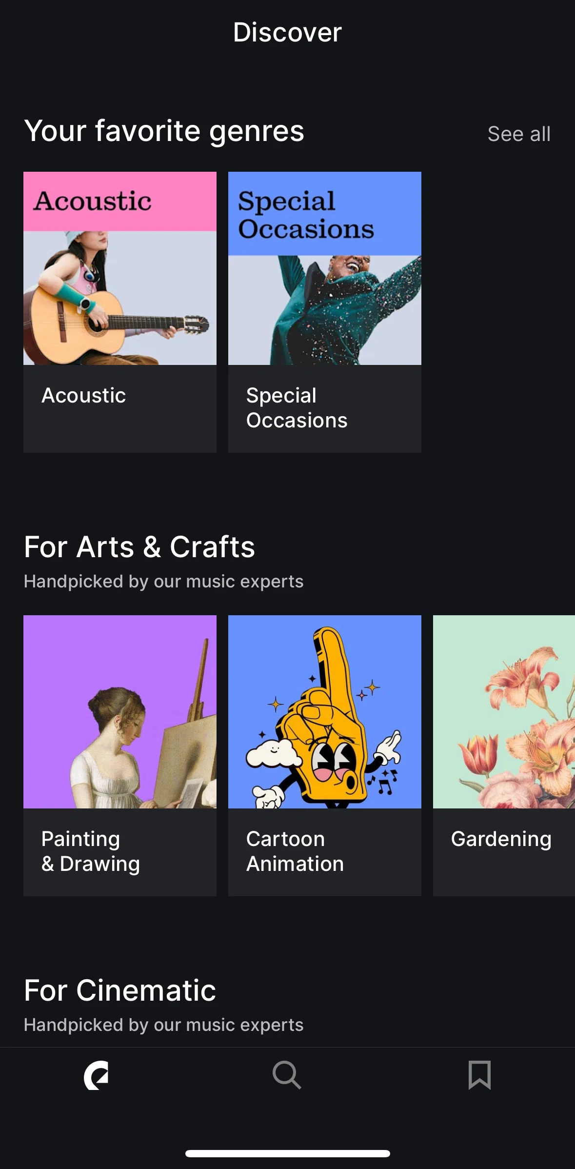 Epidemic Sound Screen screen in the All genres flow