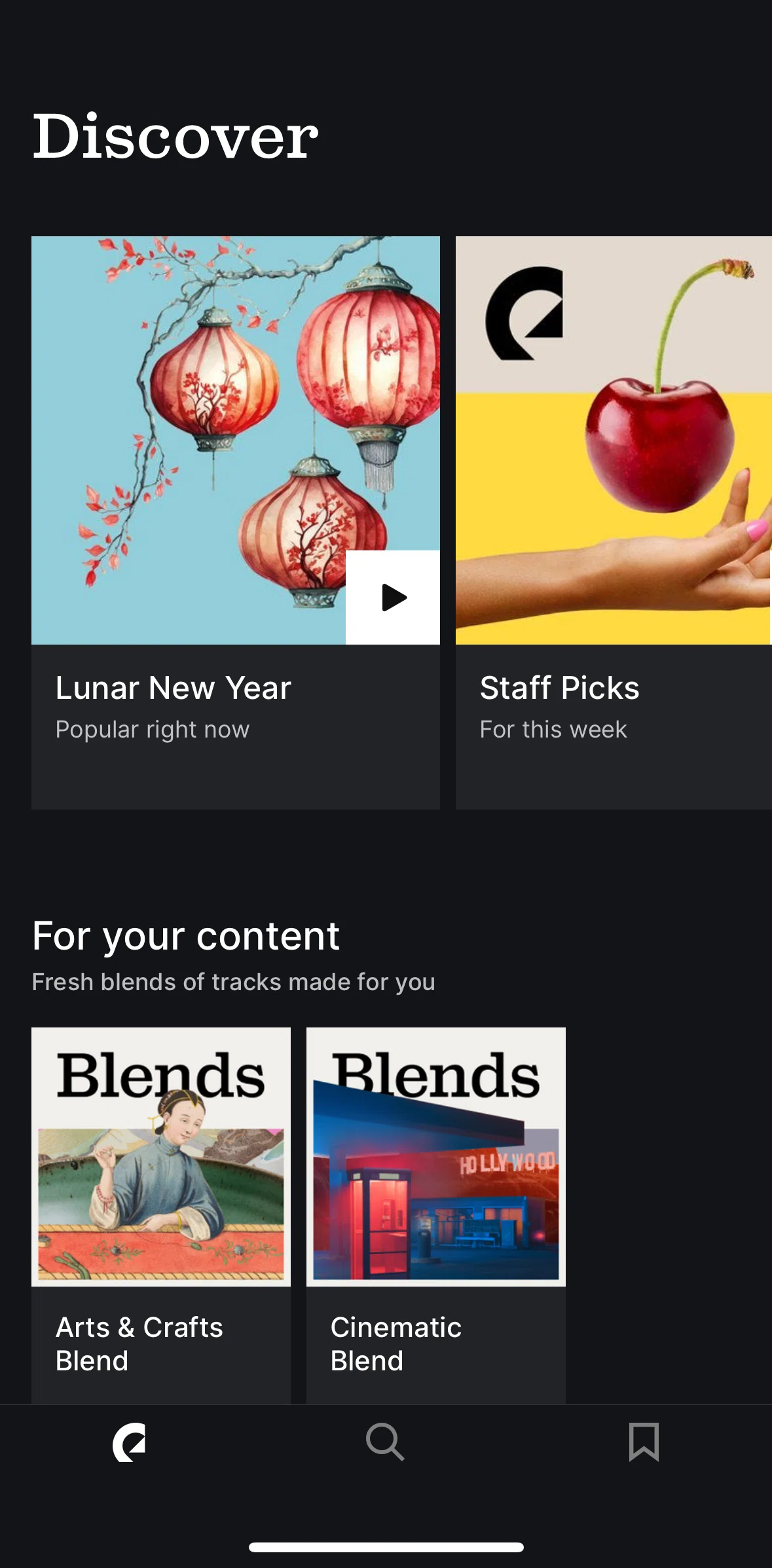 Epidemic Sound Screen screen in the Discover flow