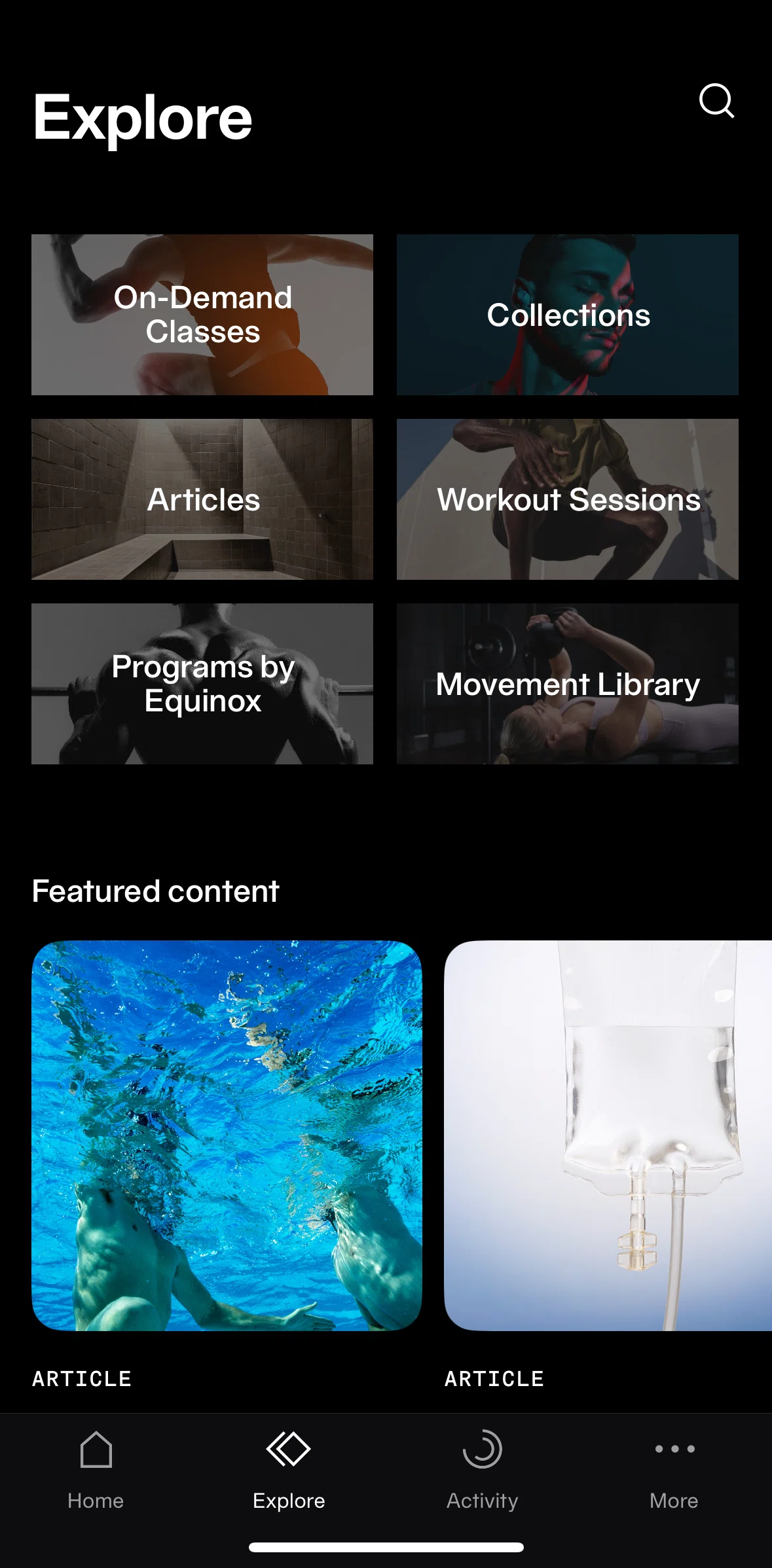 Equinox+ Screen screen in the Articles flow