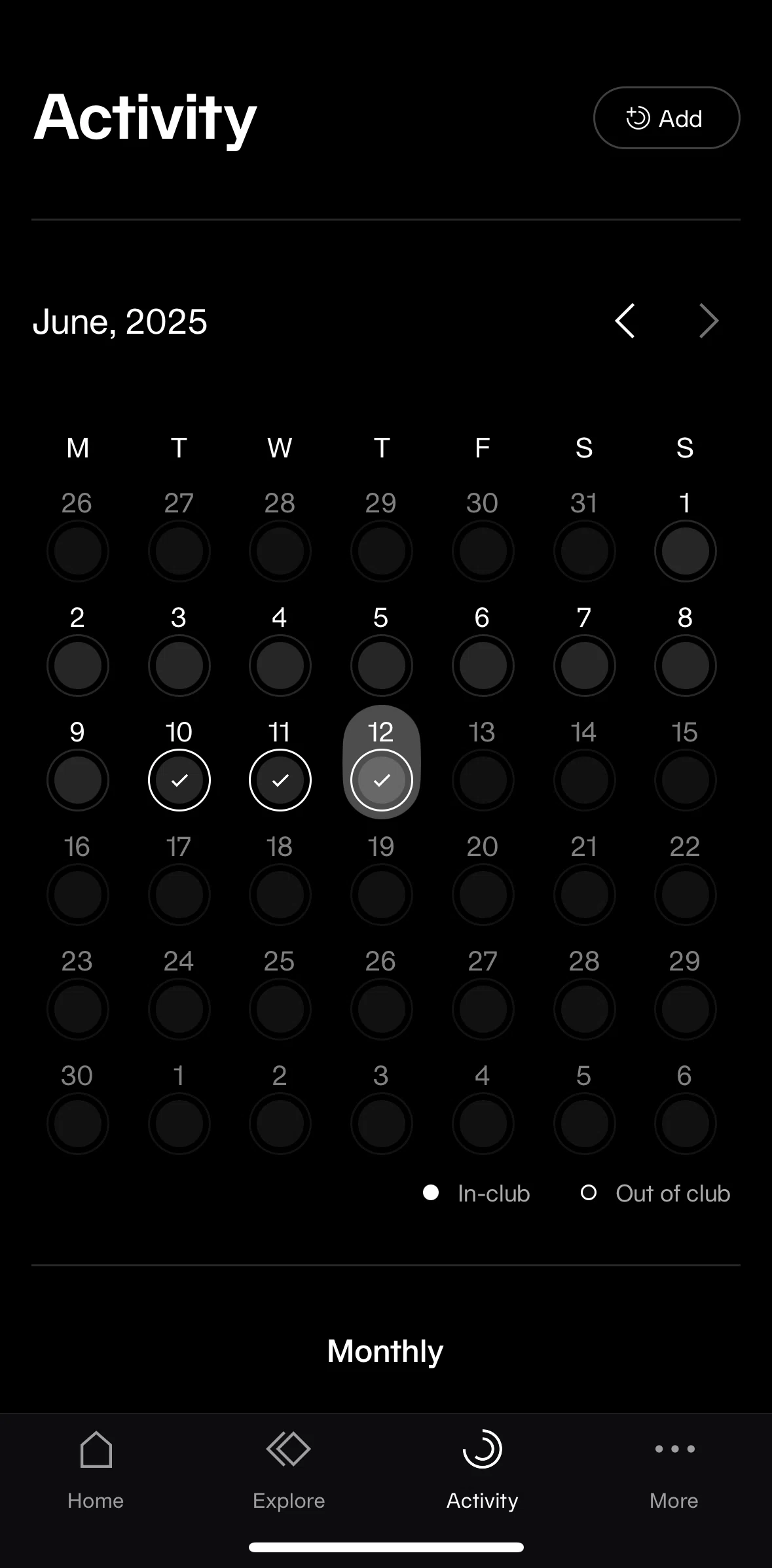 Equinox+ Screen screen in the Completed daily activities flow