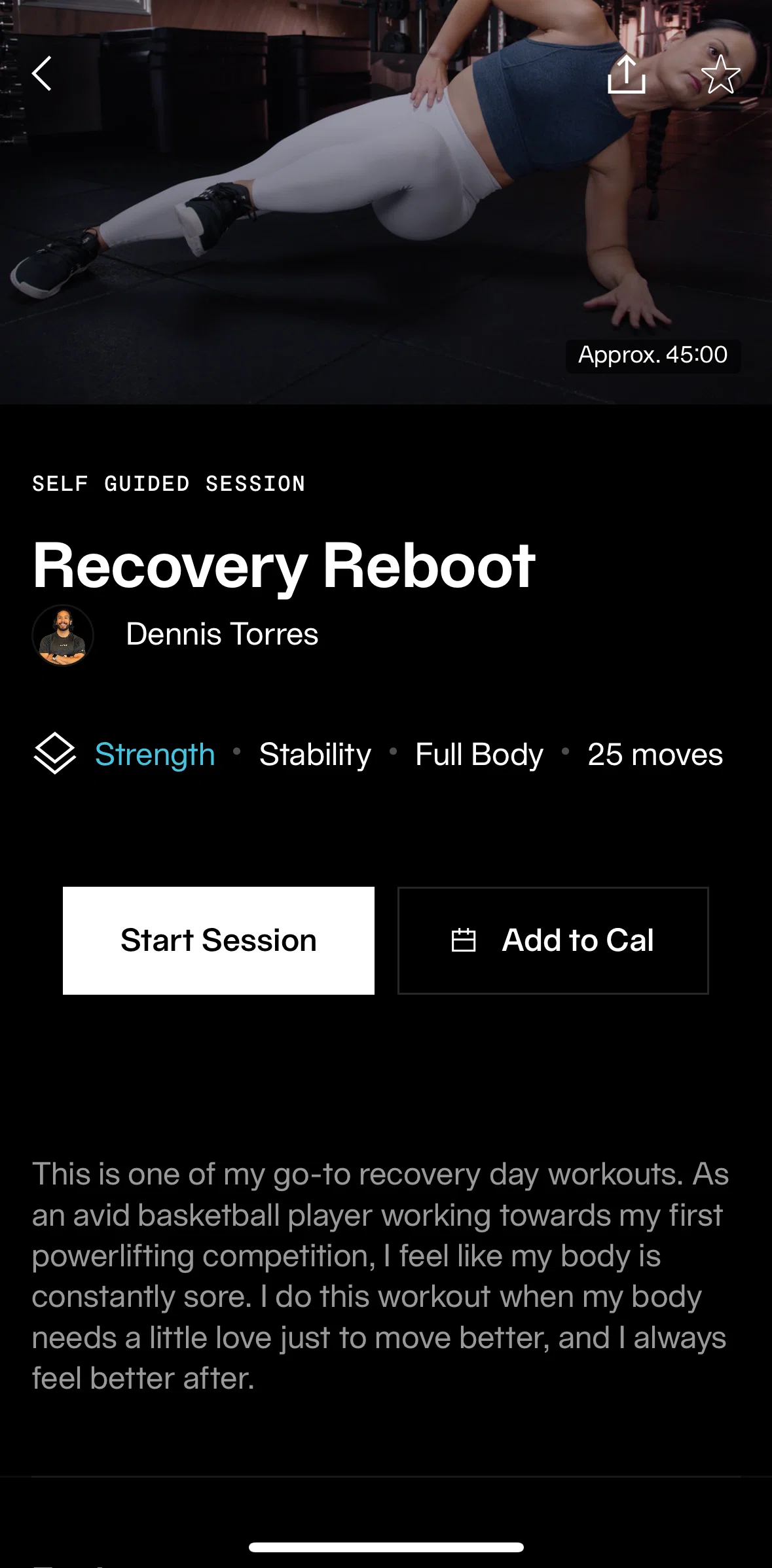 Equinox+ Screen screen in the Completing a session flow