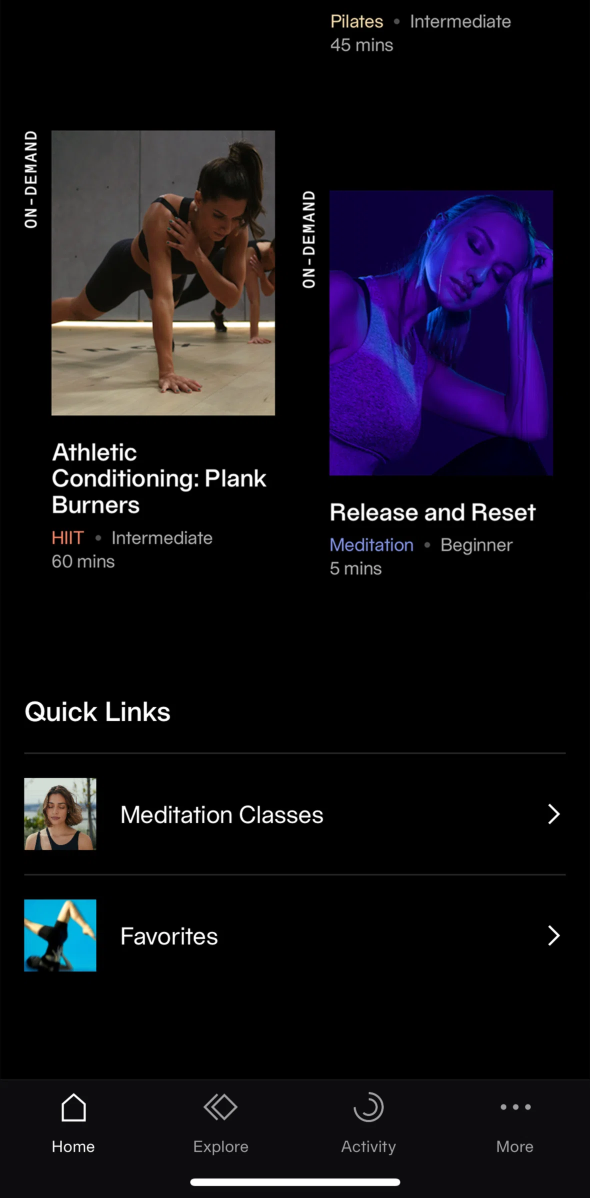 Equinox+ Screen screen in the Favorites flow