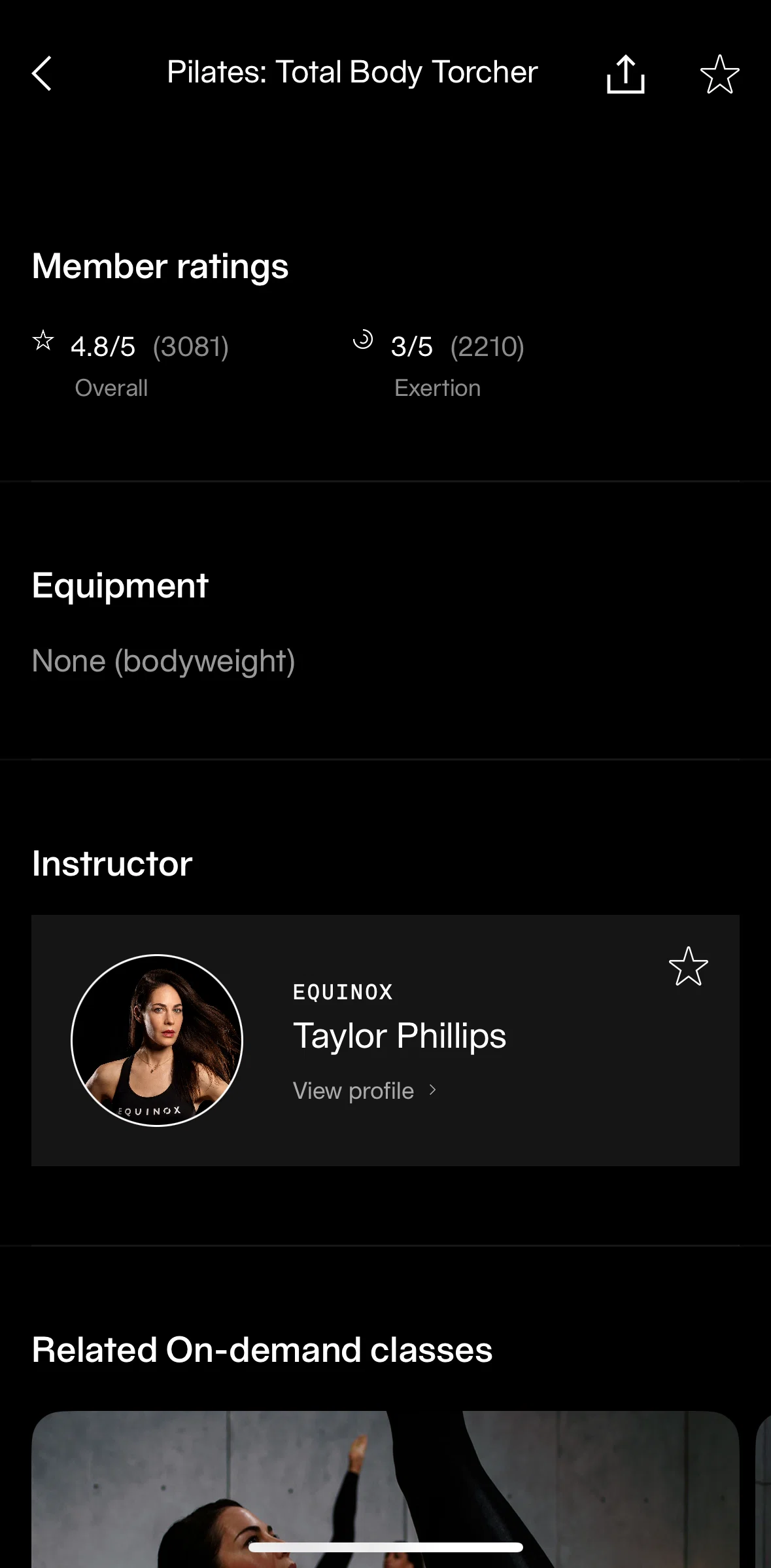 Equinox+ Screen screen in the Instructor profile flow