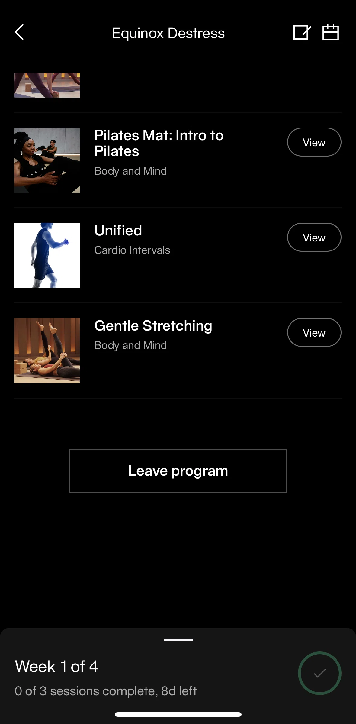 Equinox+ Screen screen in the Leaving a program flow