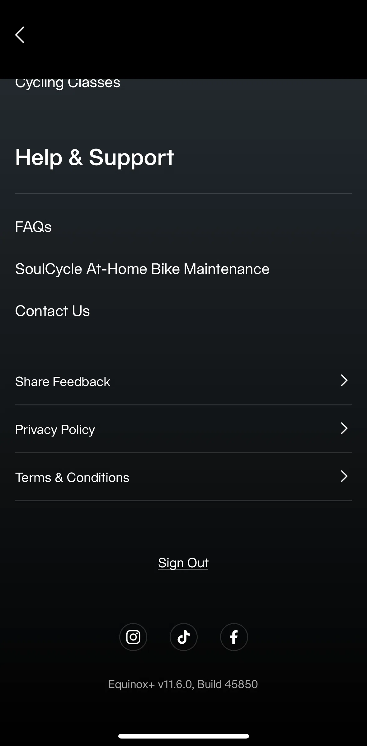 Equinox+ Screen screen in the Logging out flow