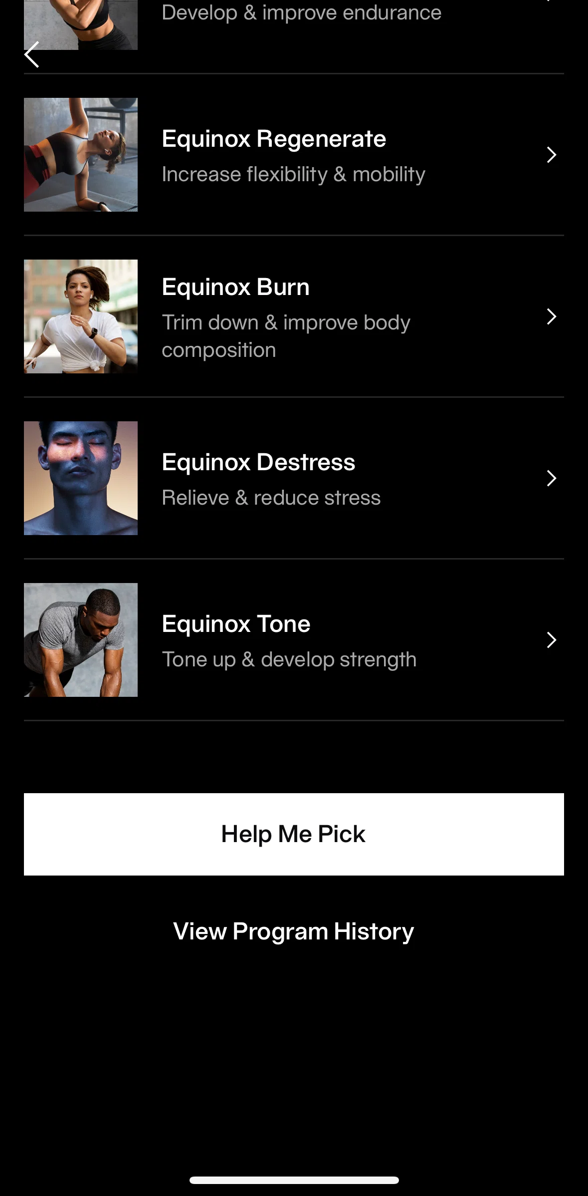 Equinox+ Screen screen in the Personalizing a program flow