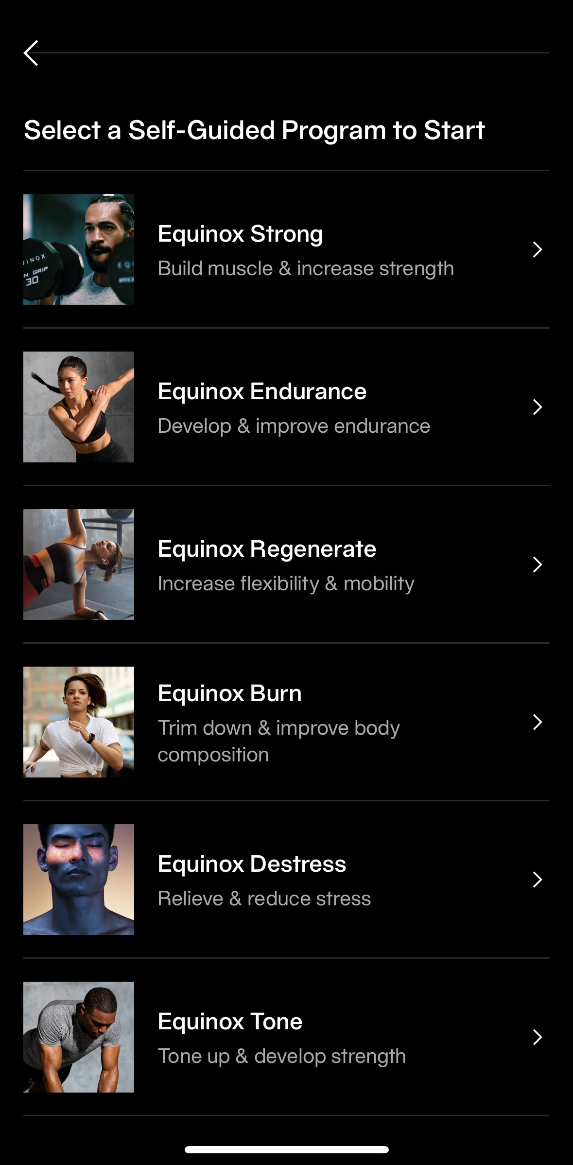 Equinox+ Screen screen in the Program detail flow