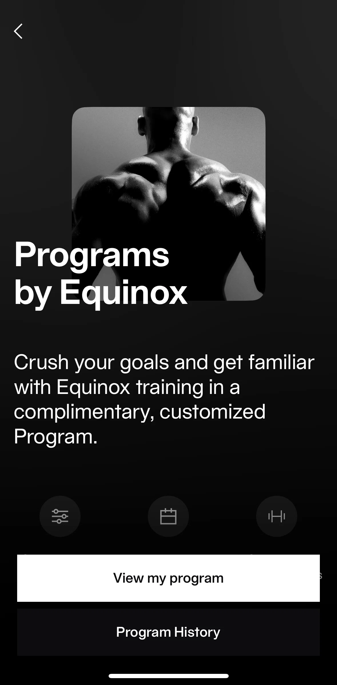 Equinox+ Screen screen in the Program history flow