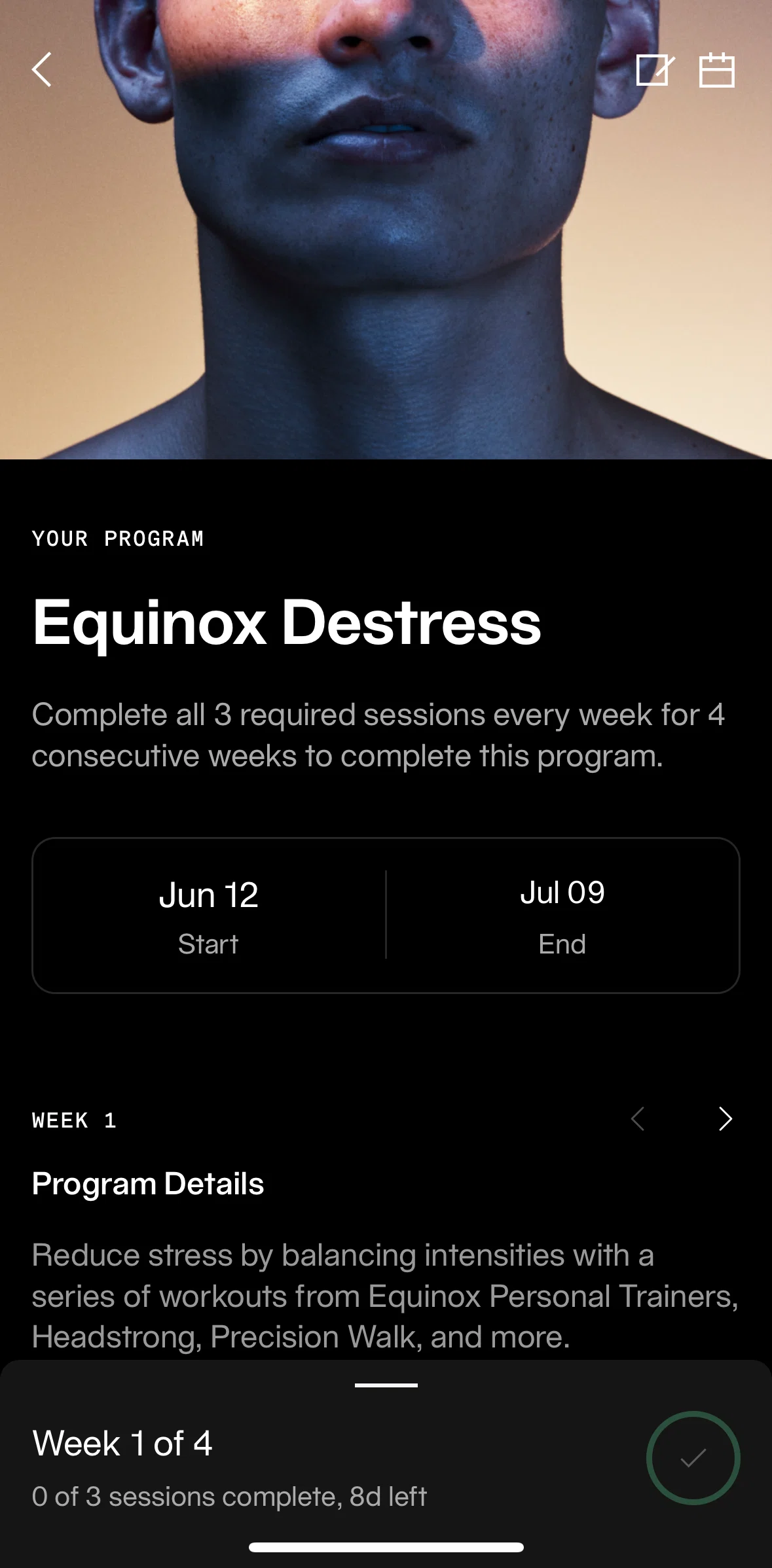 Equinox+ Screen screen in the Progress breakdown flow