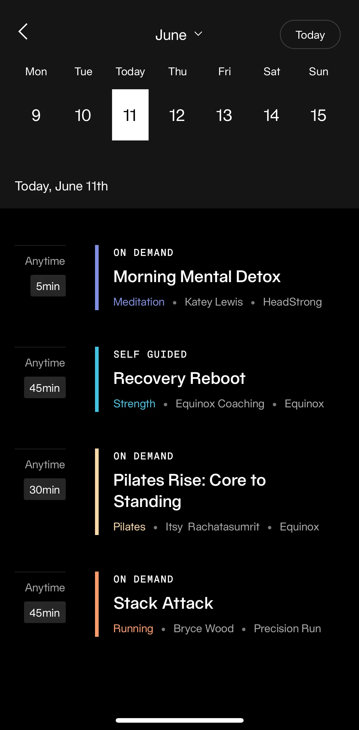 Equinox+ Screen screen in the Rescheduling a class flow