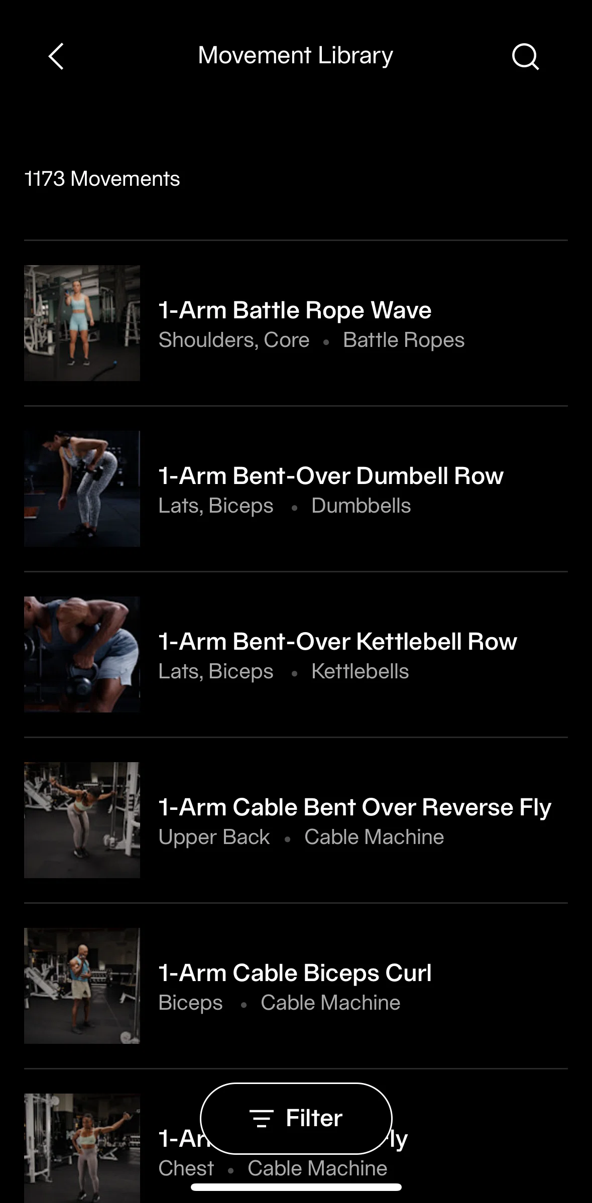 Equinox+ Screen screen in the Searching movement library flow