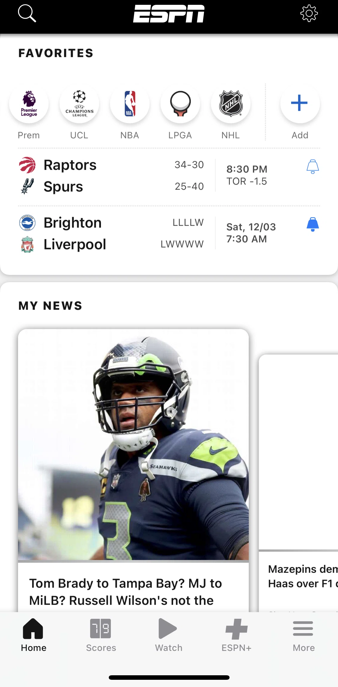 Espn Screen screen in the Adding a new favorite league flow
