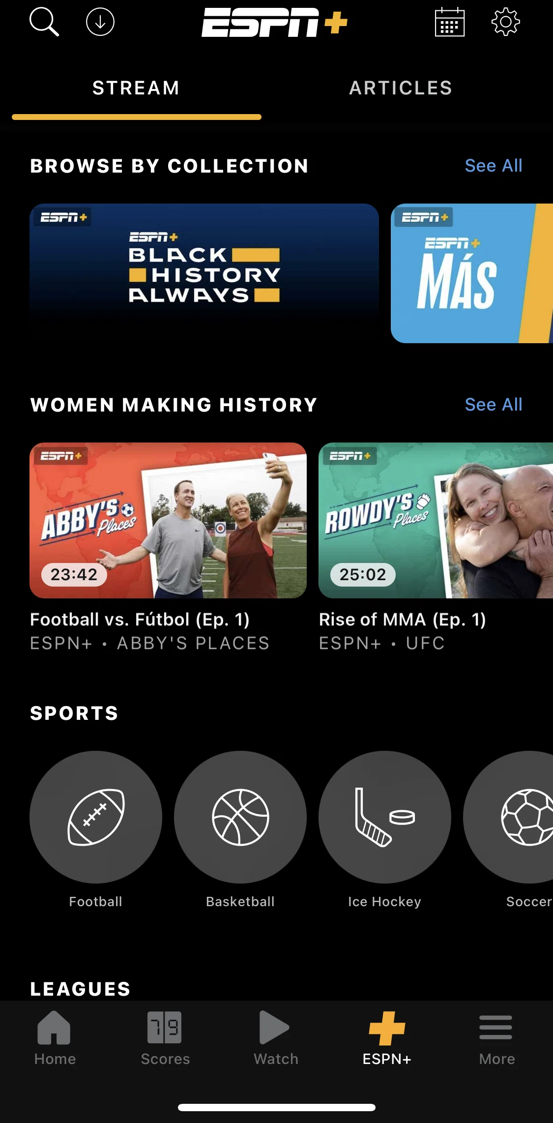 Espn Screen screen in the Black History Collection flow