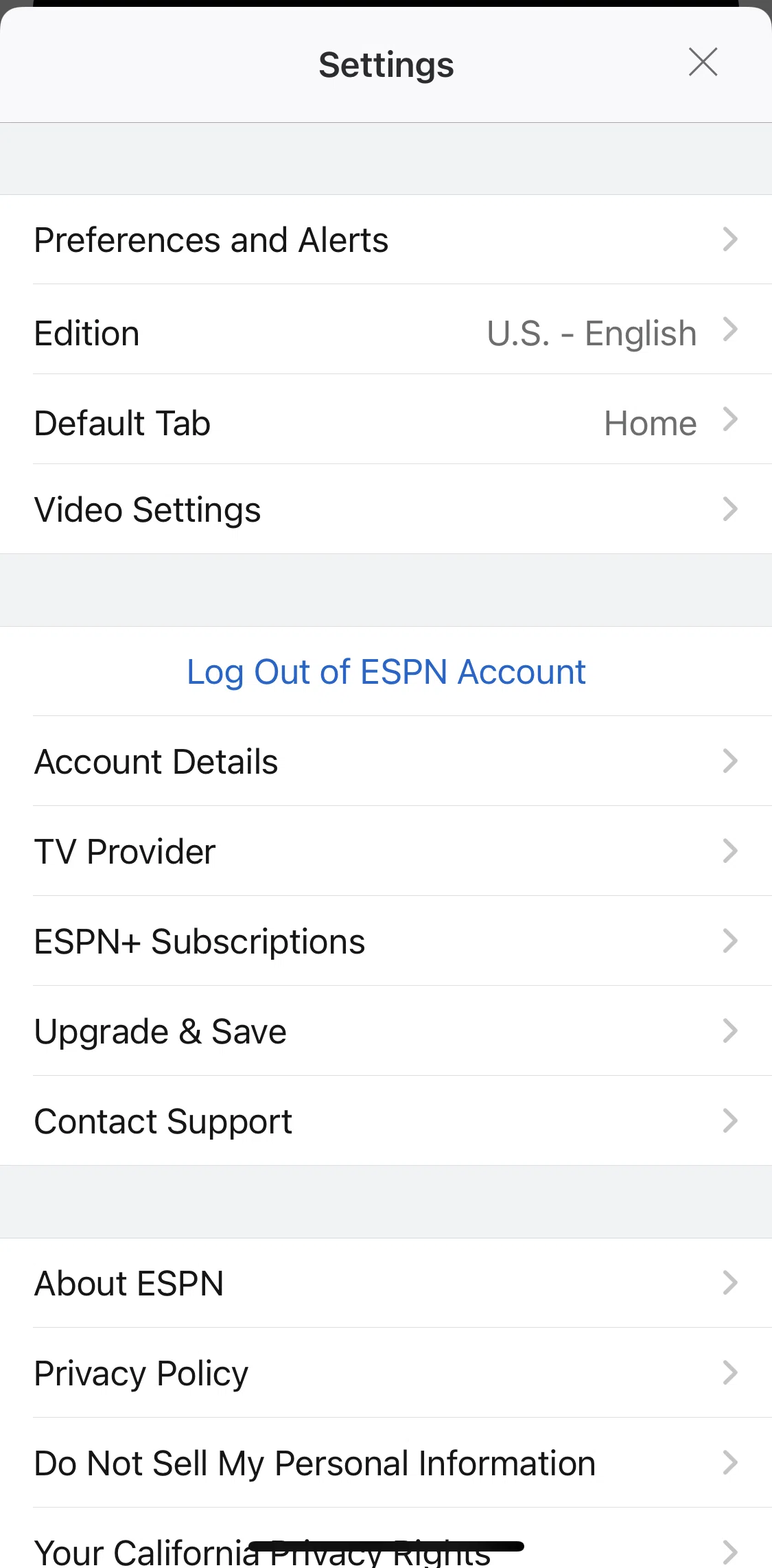 Espn Screen screen in the Changing edition flow