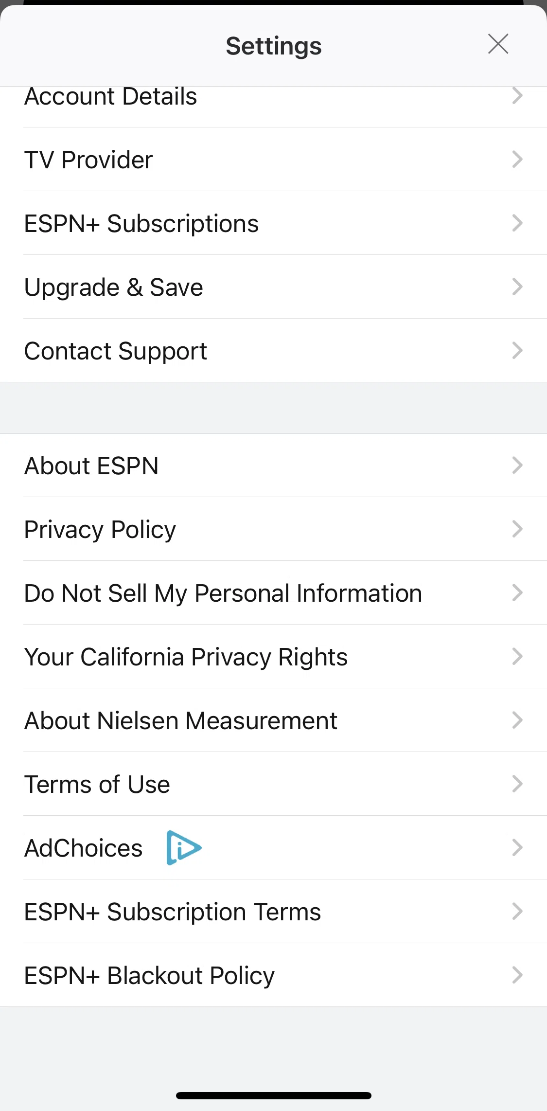 Espn Screen screen in the Contacting support flow