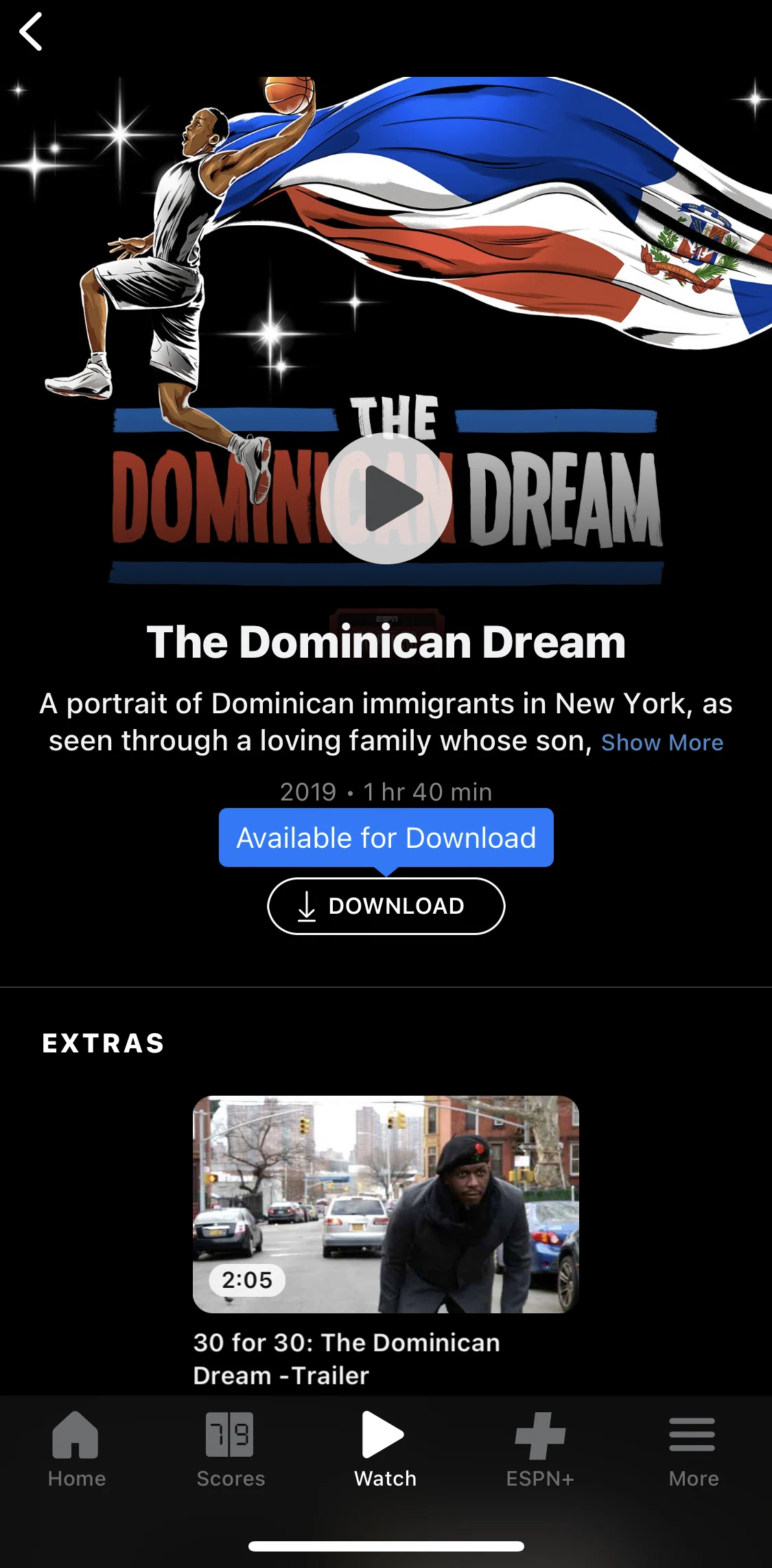 Espn Screen screen in the Downloading a film flow