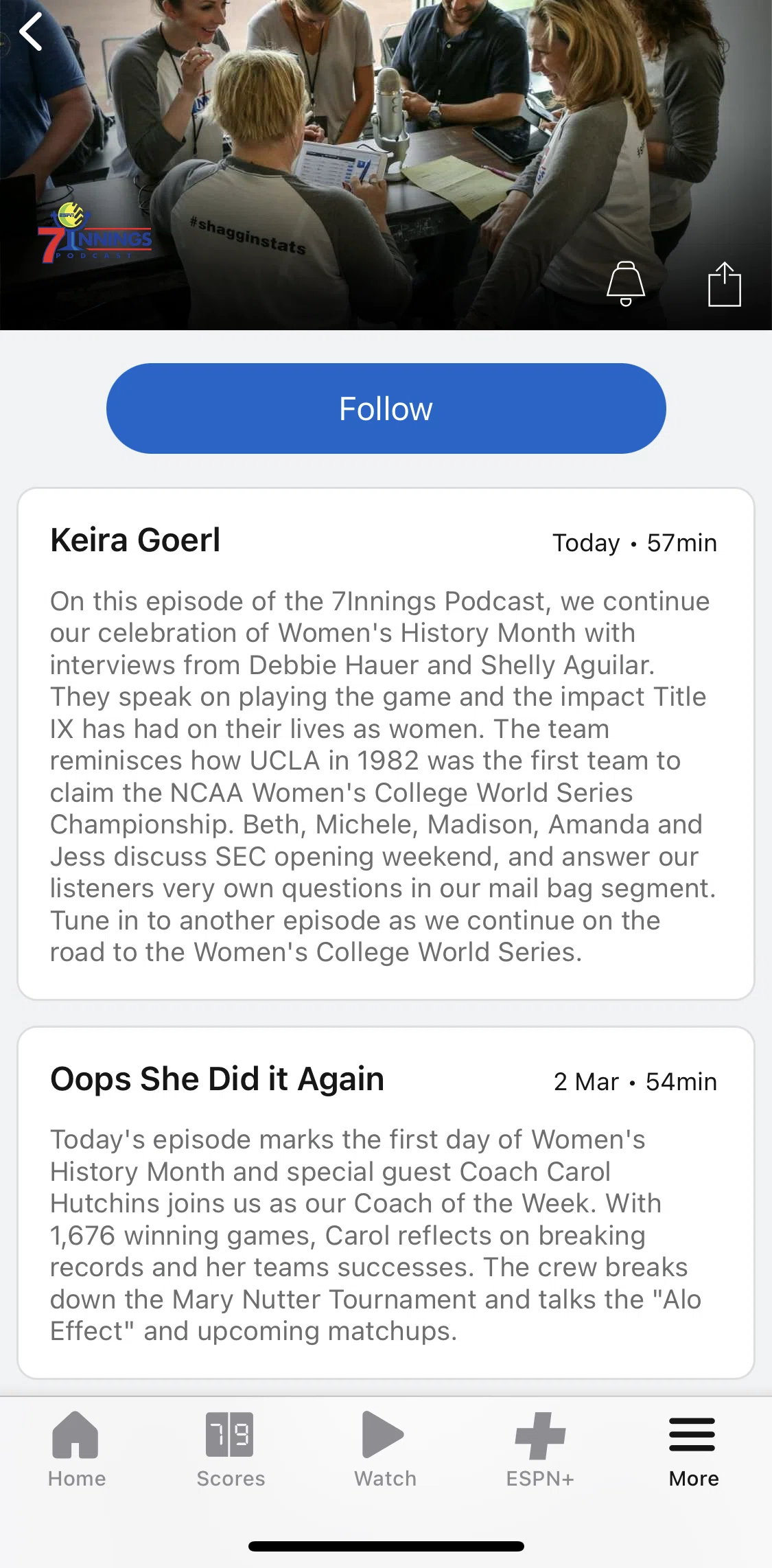 Espn Screen screen in the Following a podcast flow