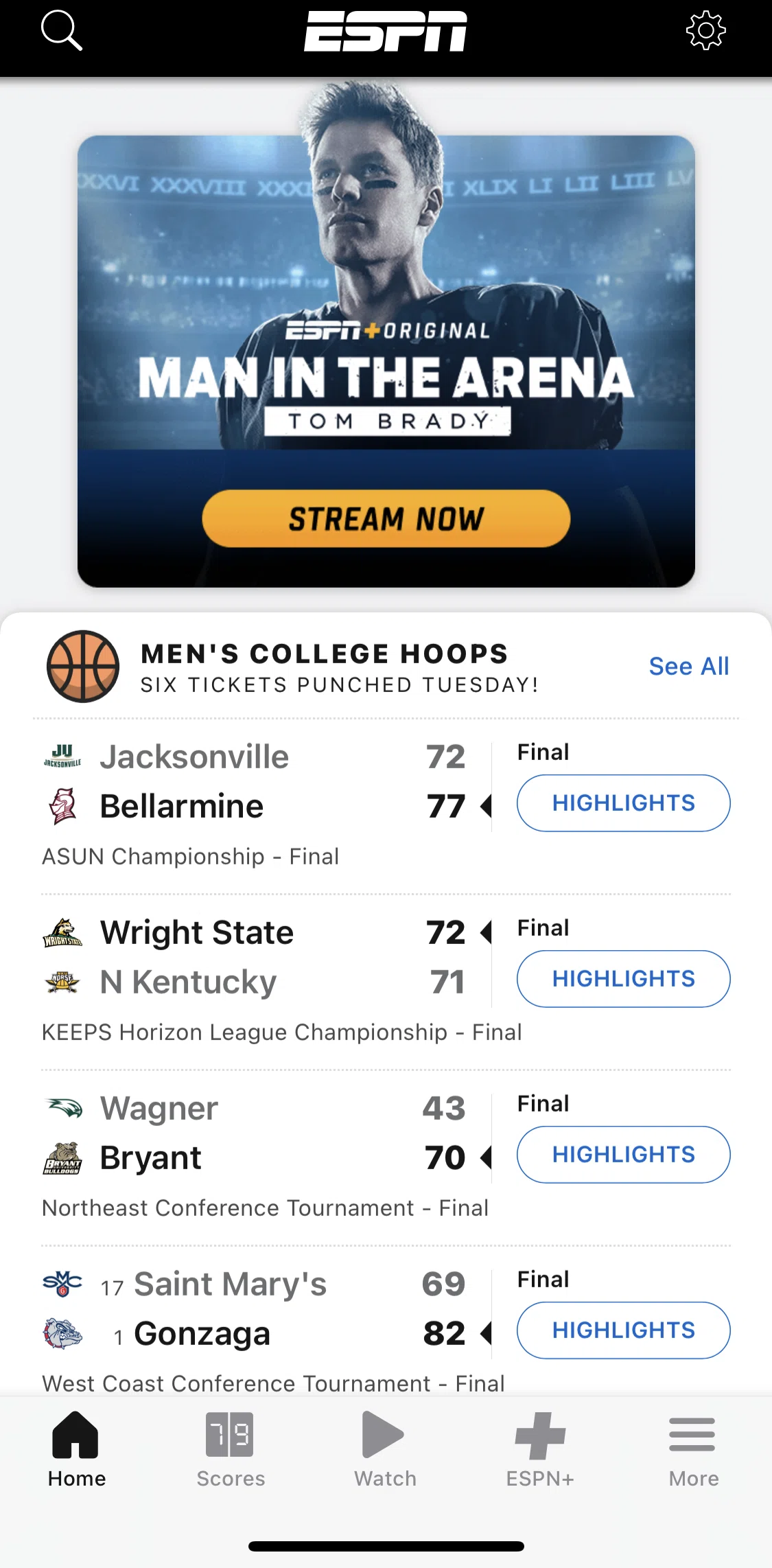 Espn Screen screen in the Game detail (NCAA) flow