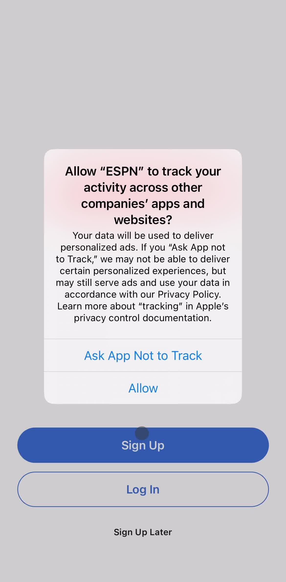 Espn Enable tracking screen in the Onboarding flow