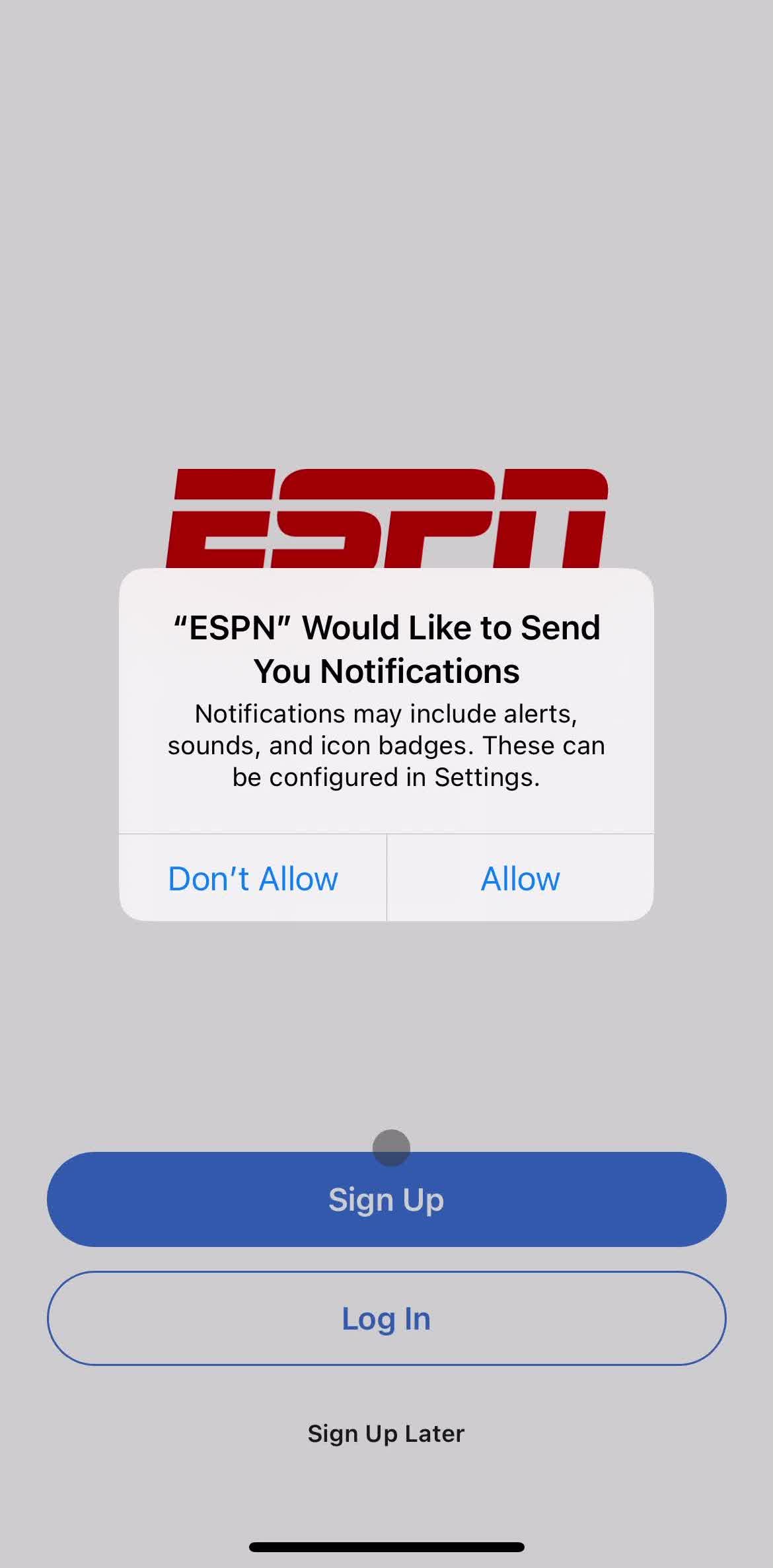 Espn Enable notifications screen in the Onboarding flow