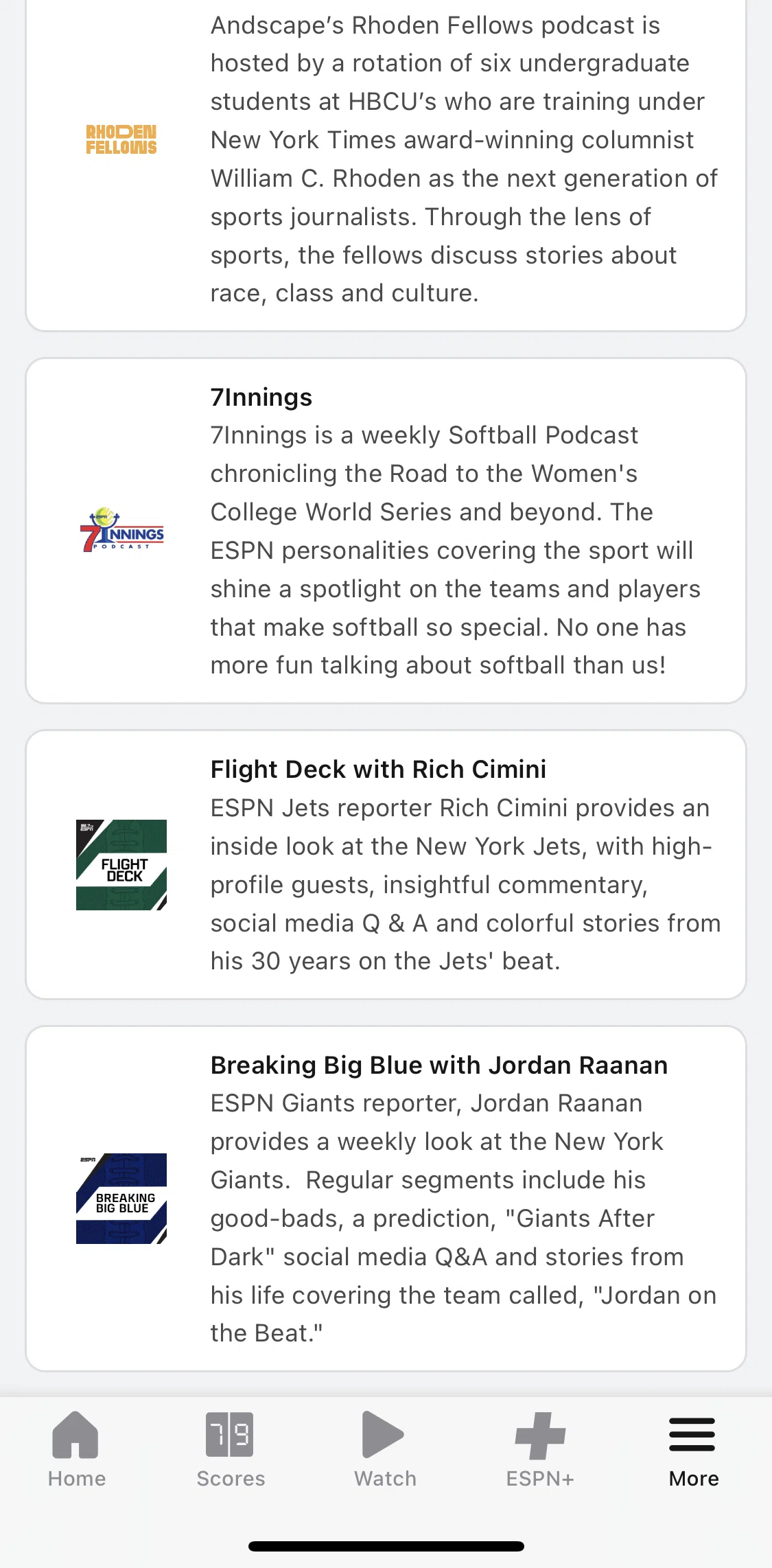 Espn Screen screen in the Podcast detail flow