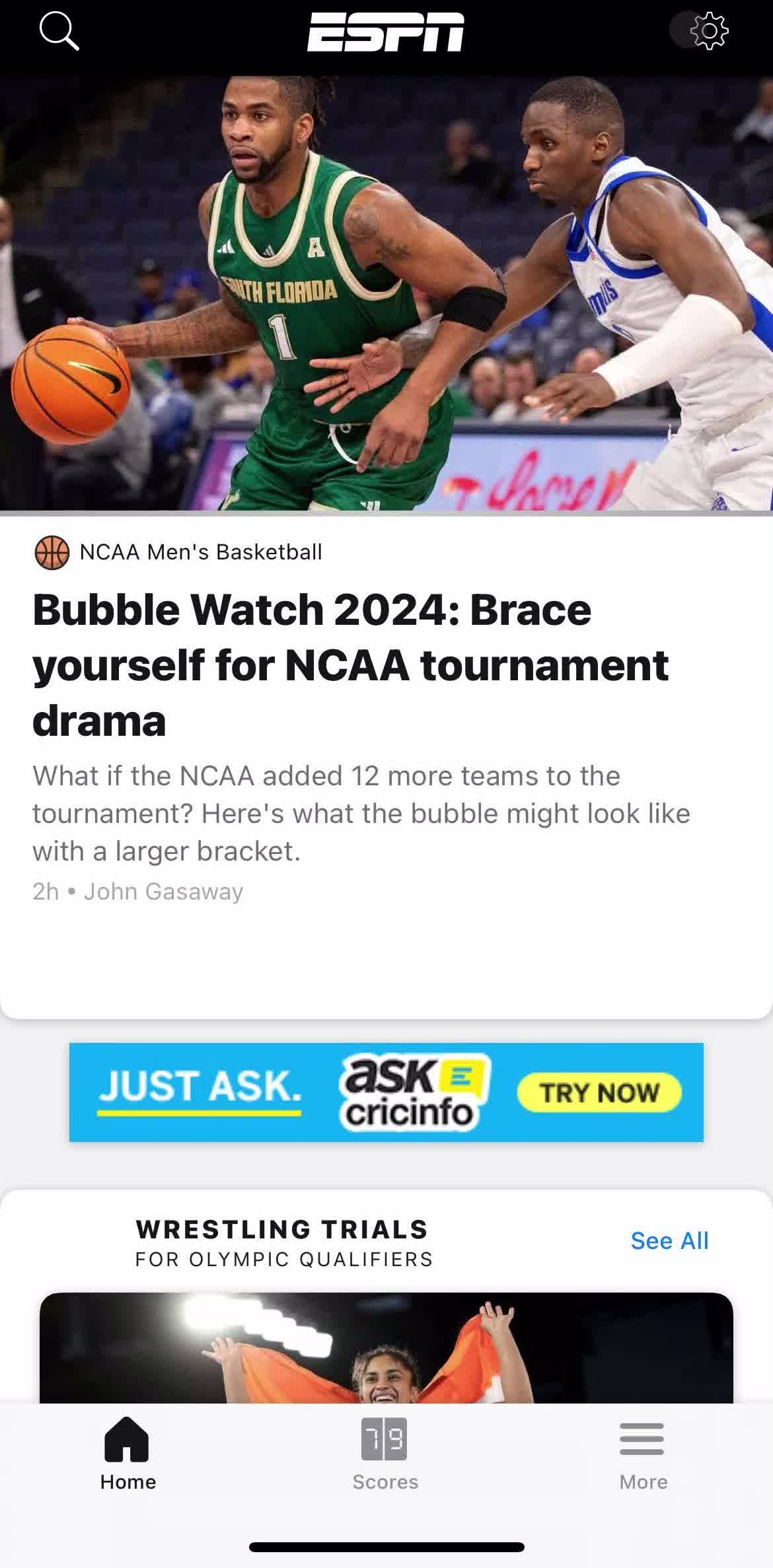 Espn Home screen in the Resetting Password flow