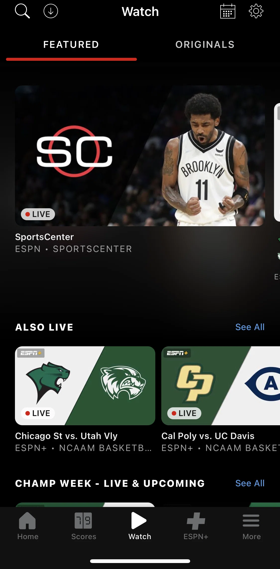 Espn Screen screen in the Schedule flow
