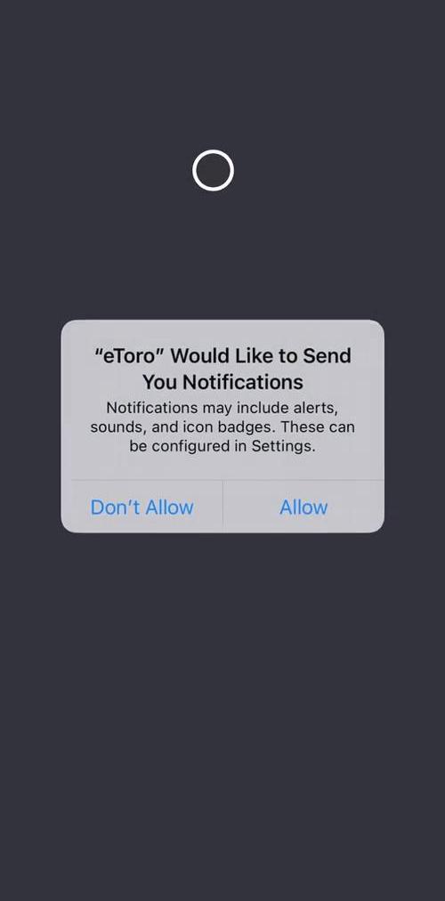 Etoro Enable notifications screen in the Onboarding flow