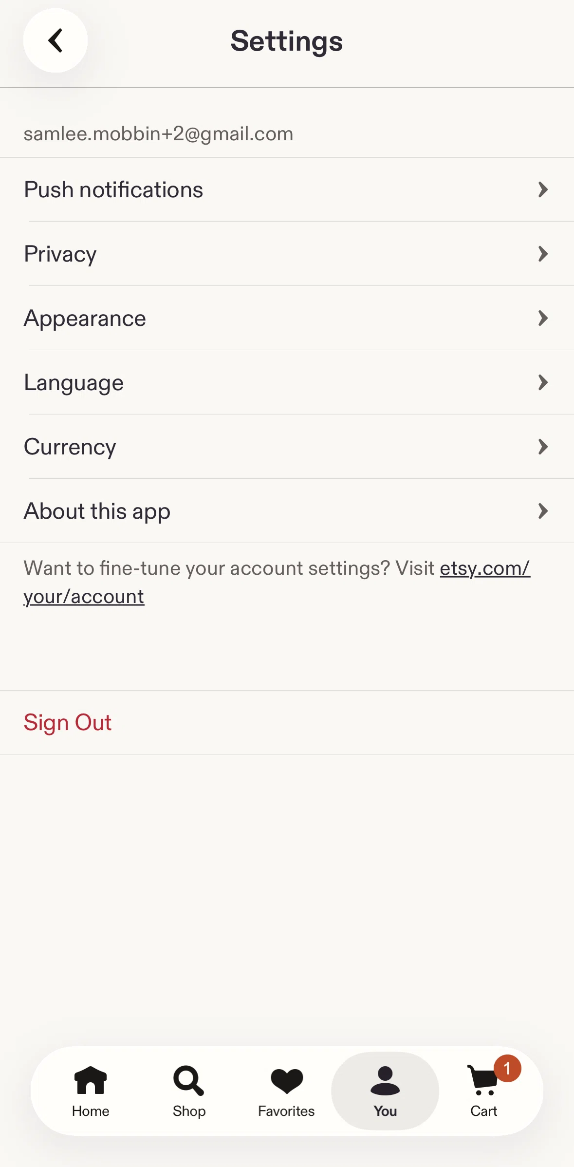 Etsy Screen screen in the Appearance flow