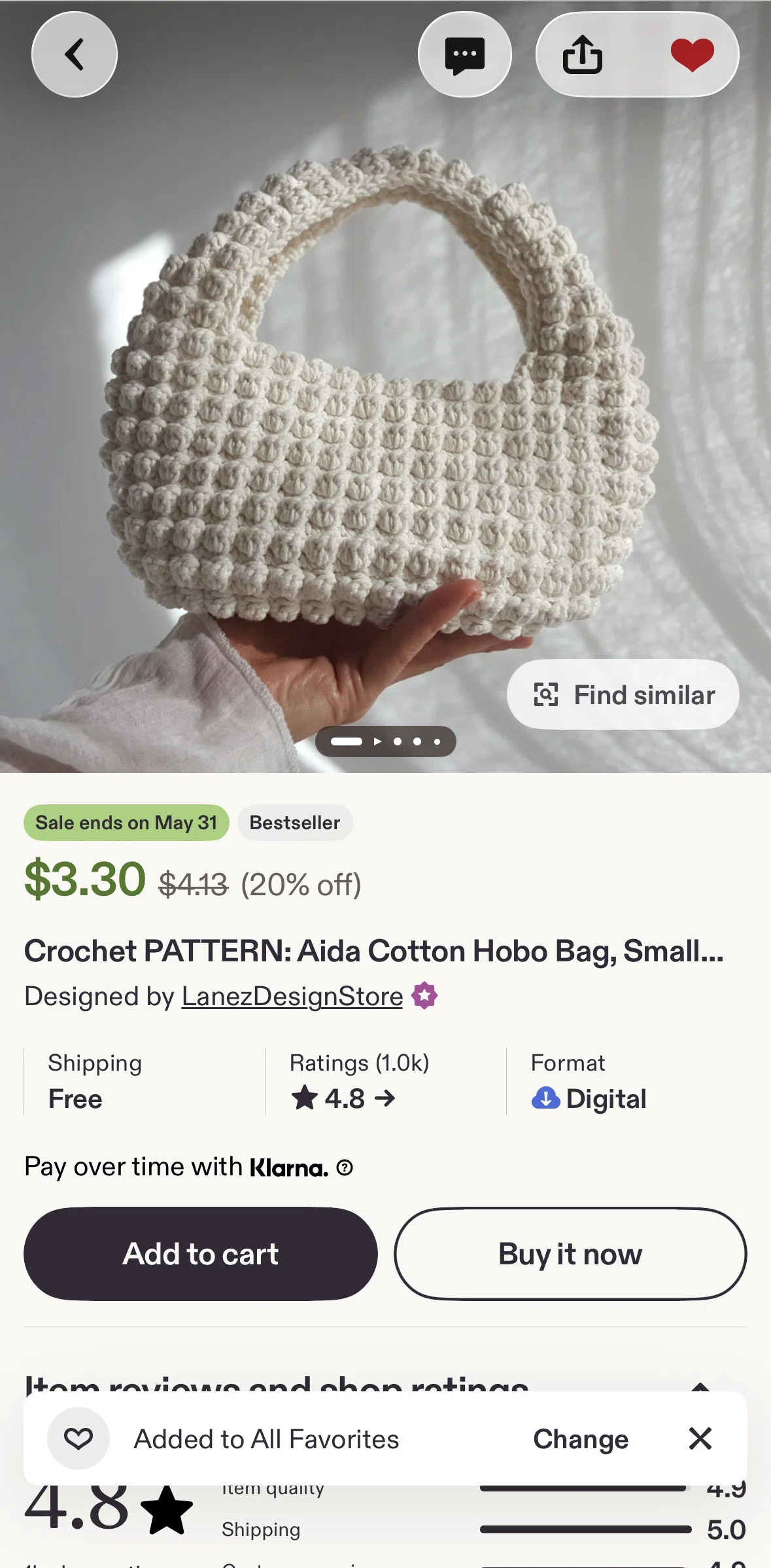 Etsy Screen screen in the Changing collections flow