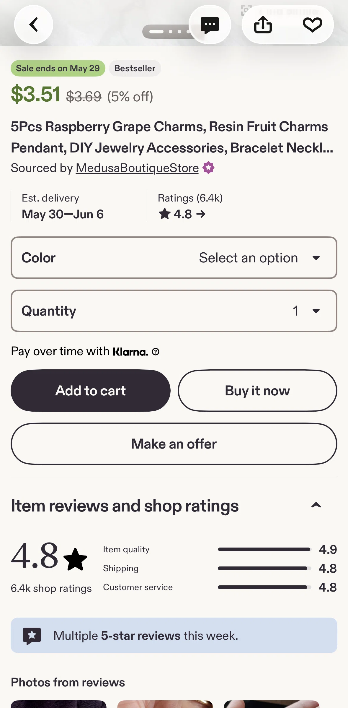 Etsy Screen screen in the Choosing a color flow