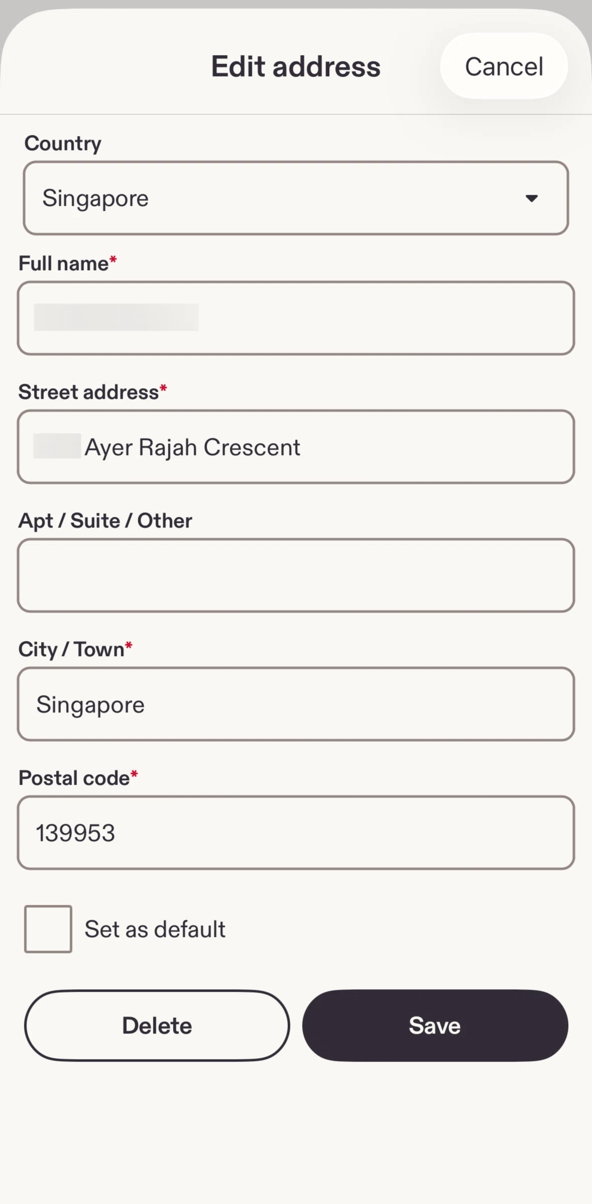Etsy Screen screen in the Deleting an address flow