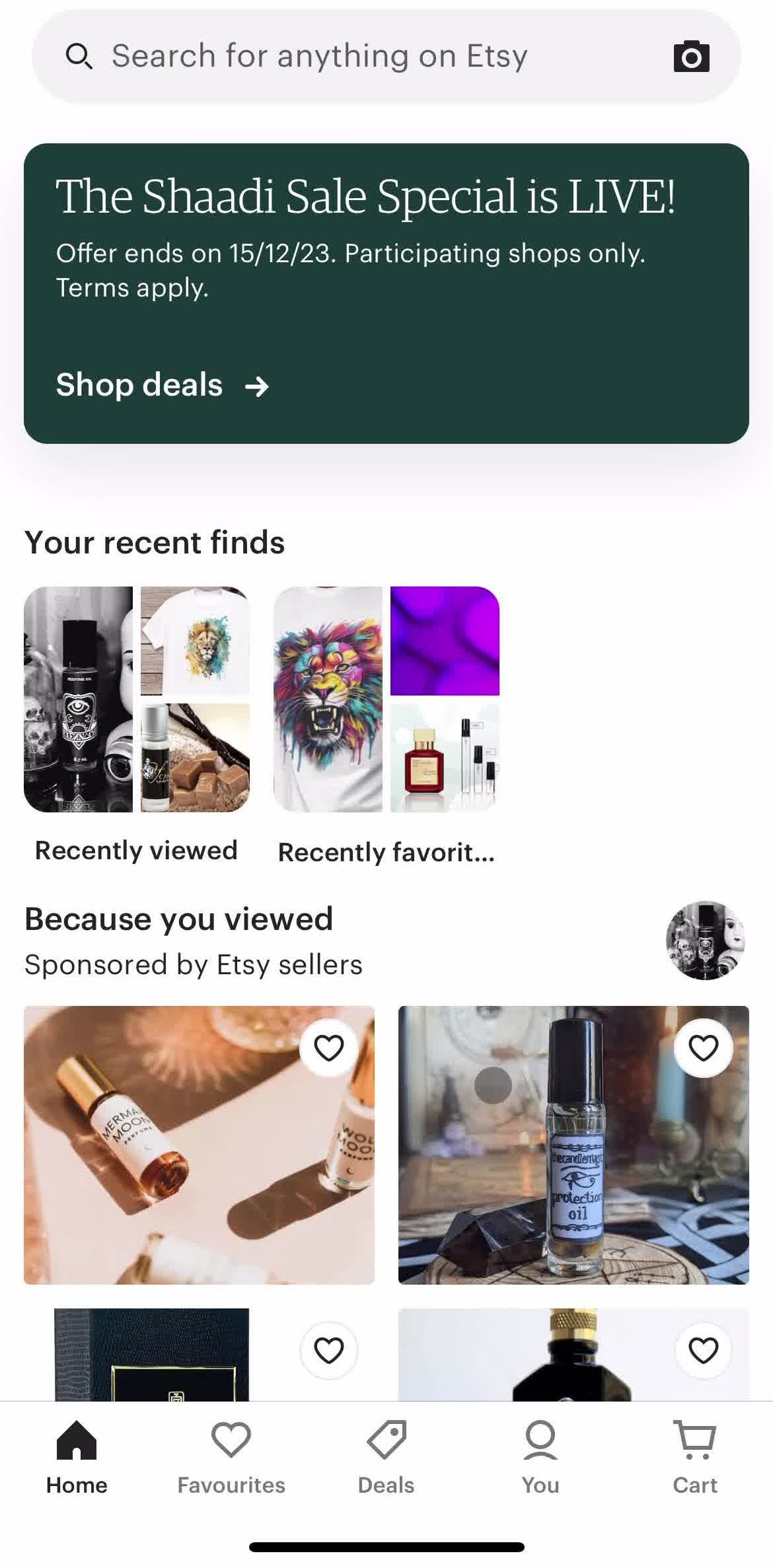 Etsy Home screen in the Deleting Your Account flow