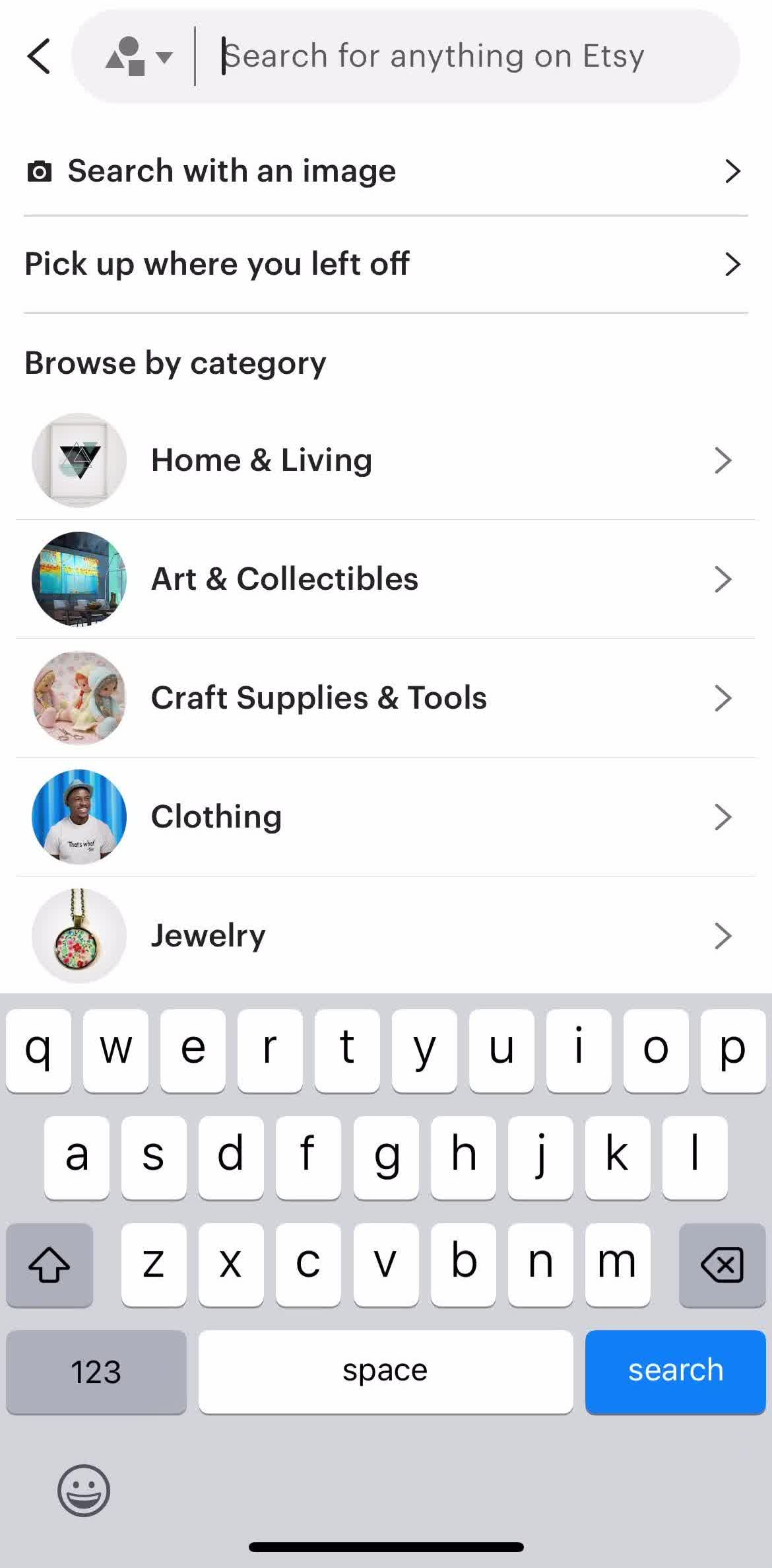Etsy Search screen in the Filtering flow