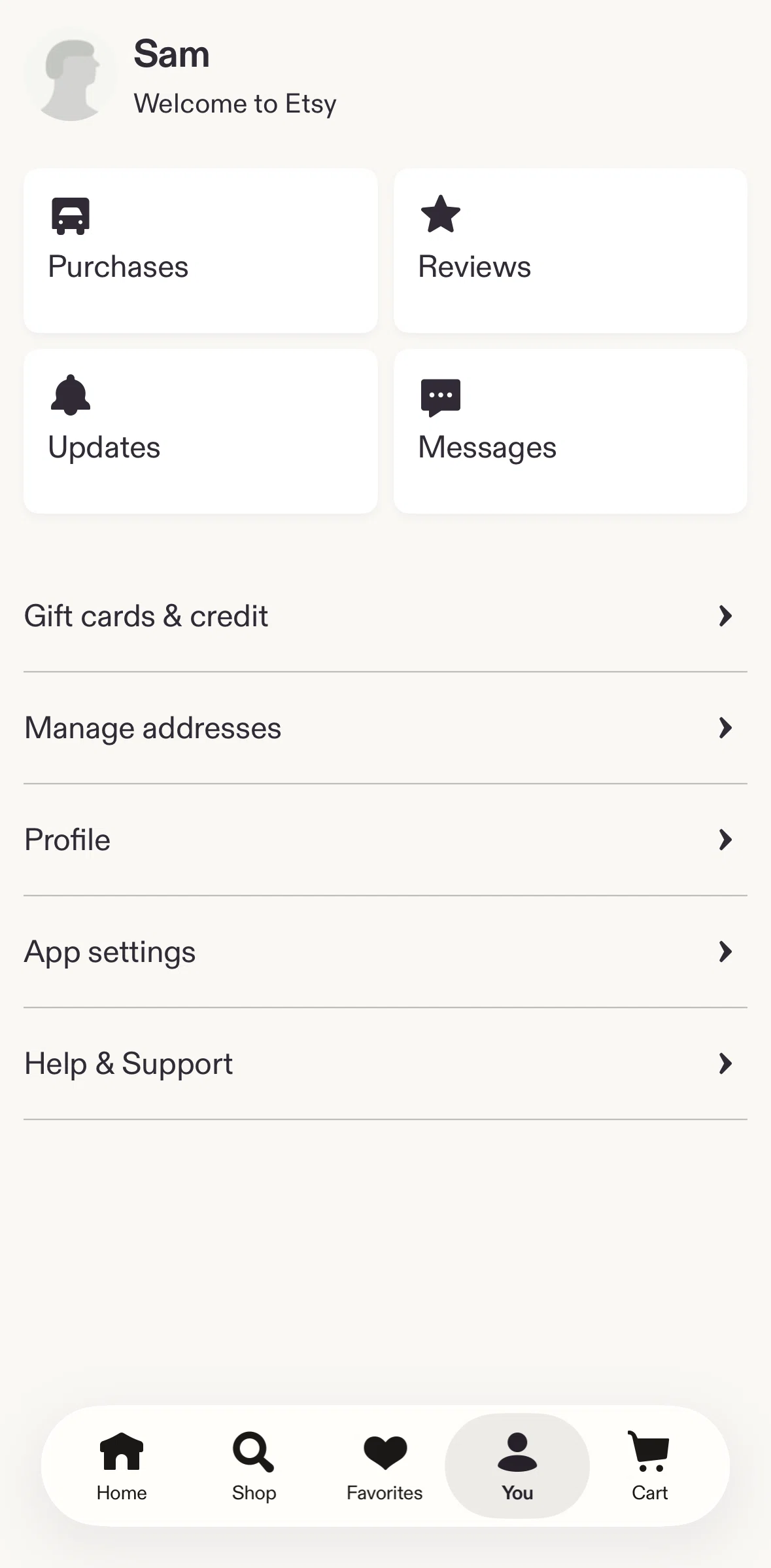 Etsy Screen screen in the Help & support flow